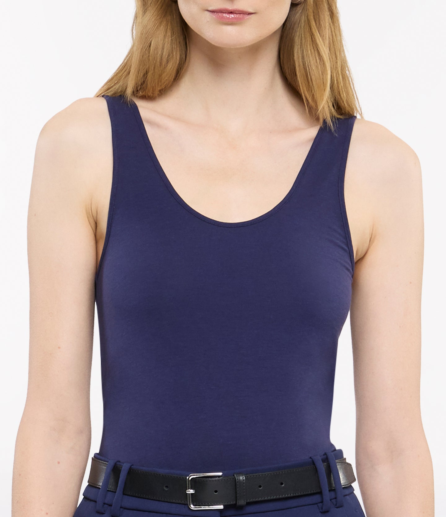 Another Tomorrow Slim Tank Top in Indigo – Cotton Women's Top