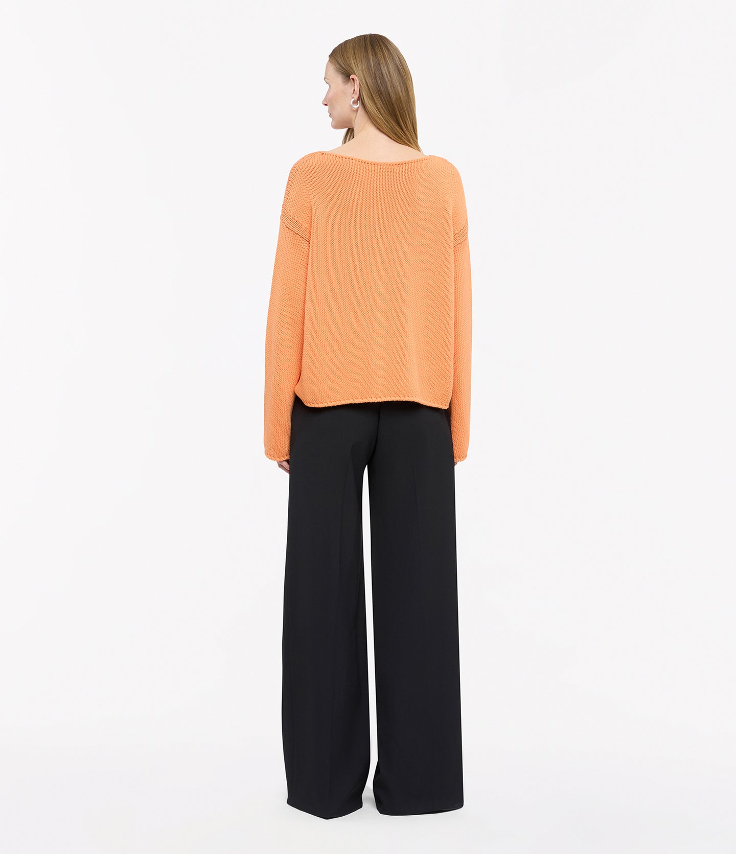 Another Tomorrow Draped Knit Sweater in Papaya – Cotton Women's Knitwear