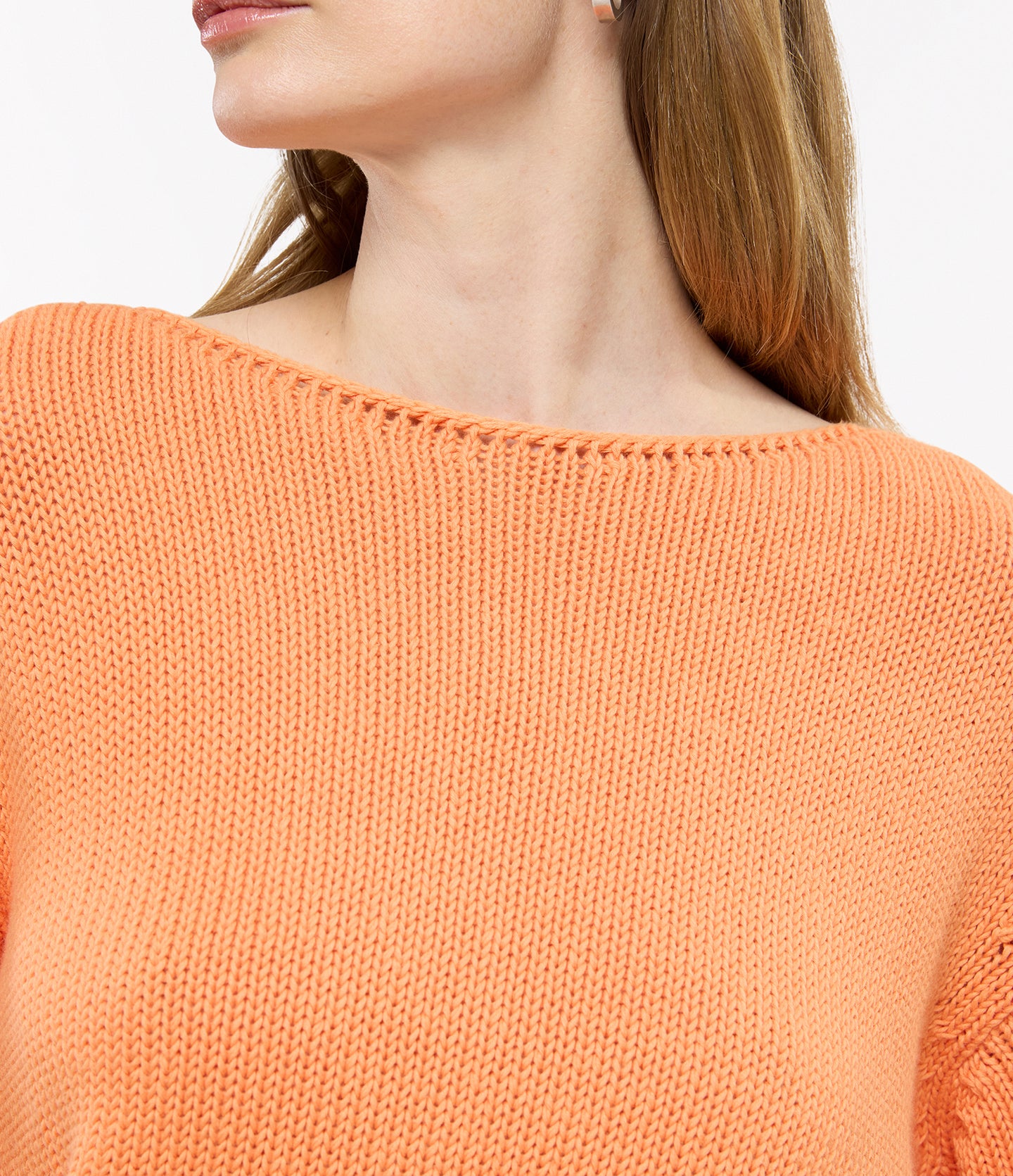 Another Tomorrow Draped Knit Sweater in Papaya – Cotton Women's Knitwear