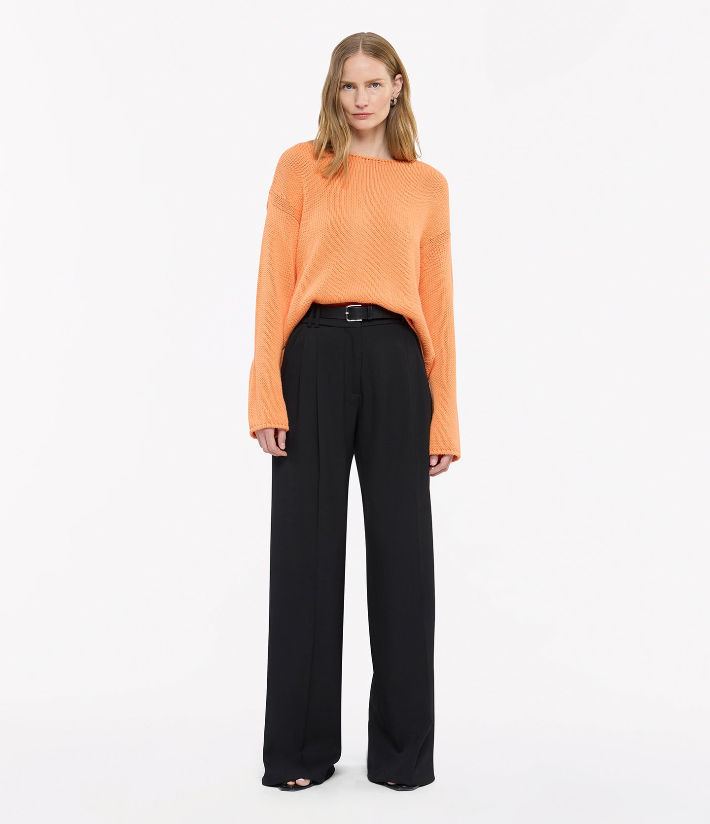 Another Tomorrow Draped Knit Sweater in Papaya – Cotton Women's Knitwear