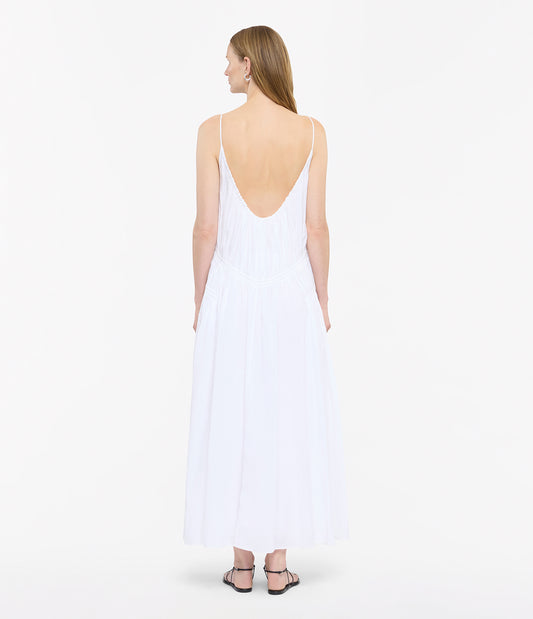 Another Tomorrow Gathered Scoop Back Dress in Off White – Cotton Women's Dress