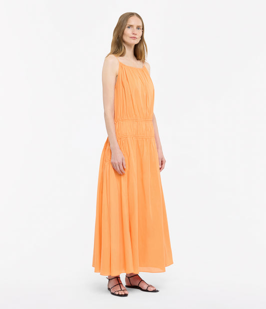 Another Tomorrow Gathered Scoop Back Dress in Papaya – Cotton Women's Dress