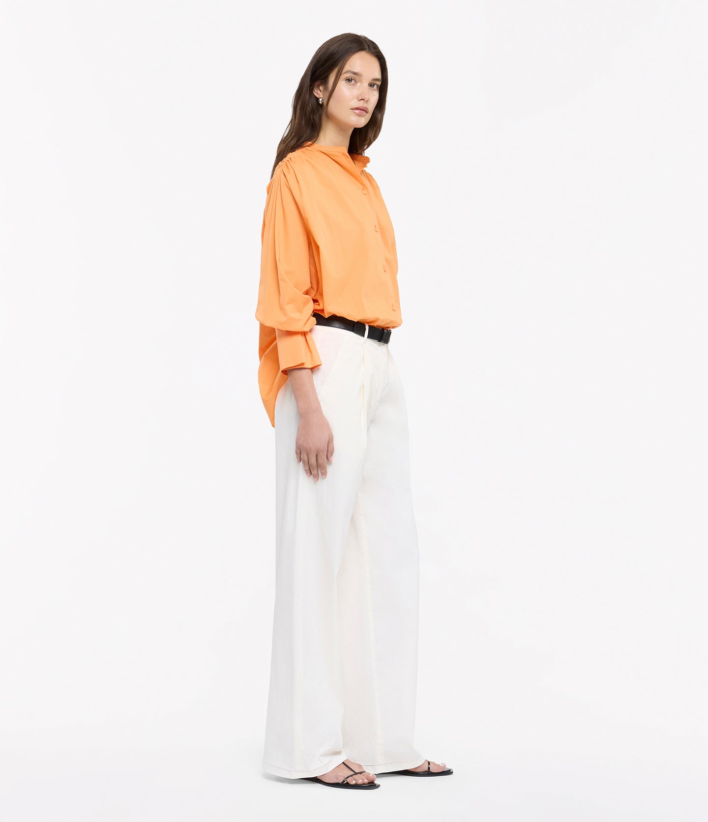 Another Tomorrow Gathered Voile Blouse in Papaya – Cotton Women's Top