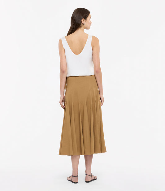 Another Tomorrow Panel Wrap Skirt in Toffee – Cotton Women's Skirt