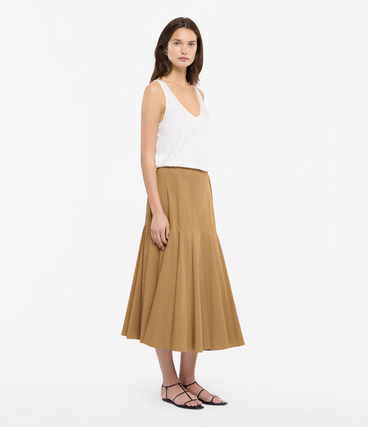 Another Tomorrow Panel Wrap Skirt in Toffee – Cotton Women's Skirt