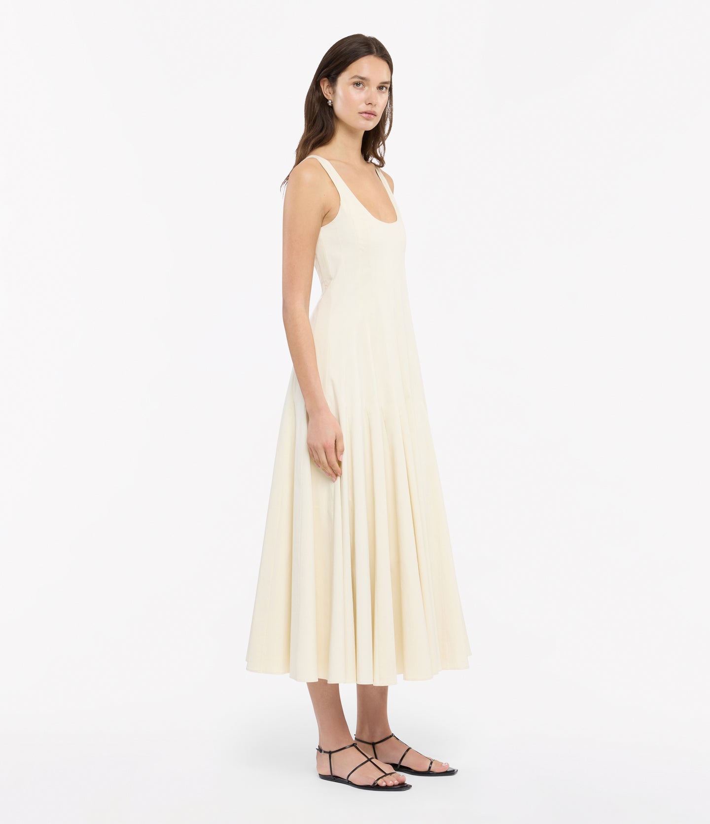 Another Tomorrow Tank Flare Dress in Off White – Cotton Women's Dress