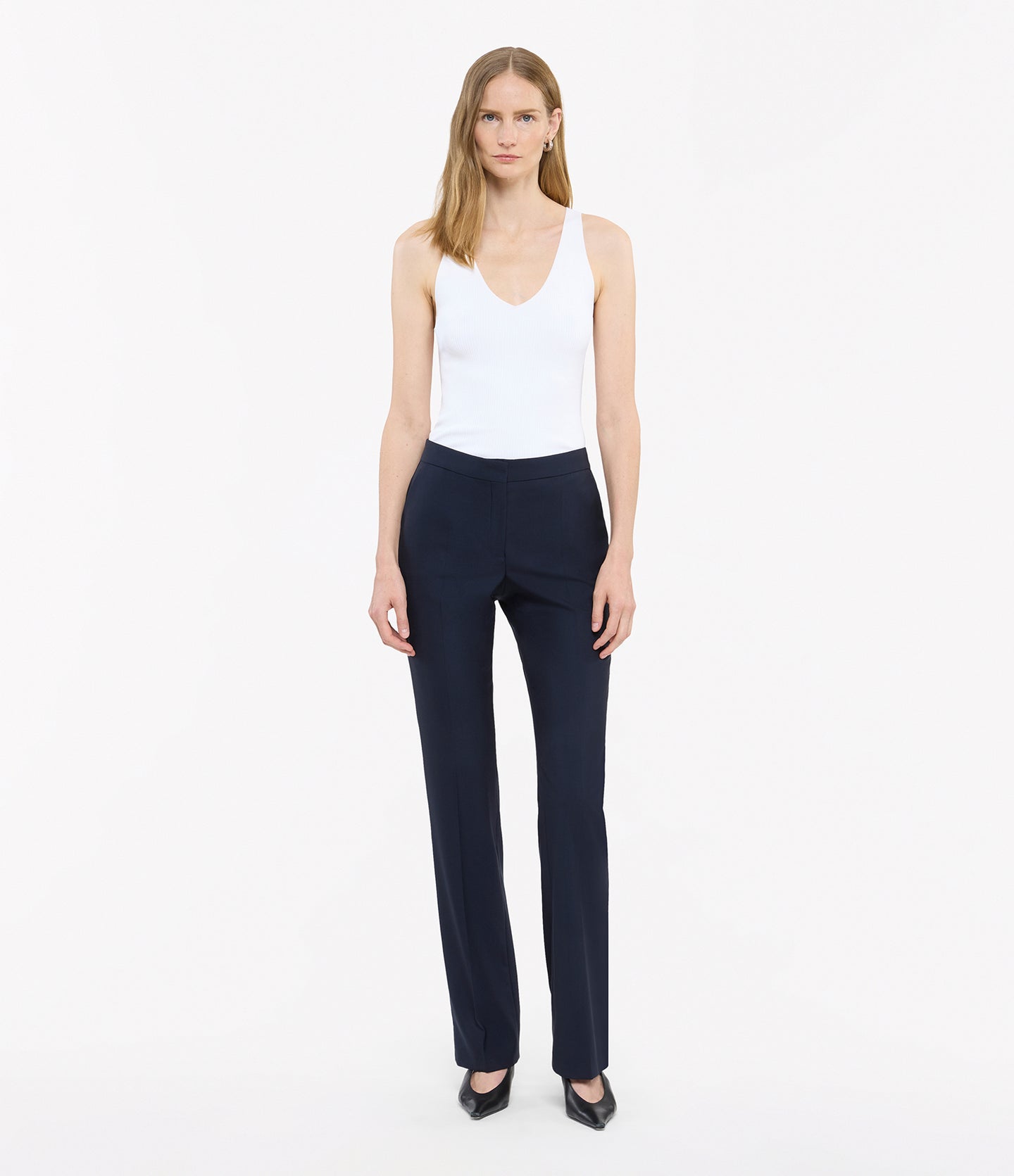 Another Tomorrow Classic Trouser in Navy – Wool Women's Trousers
