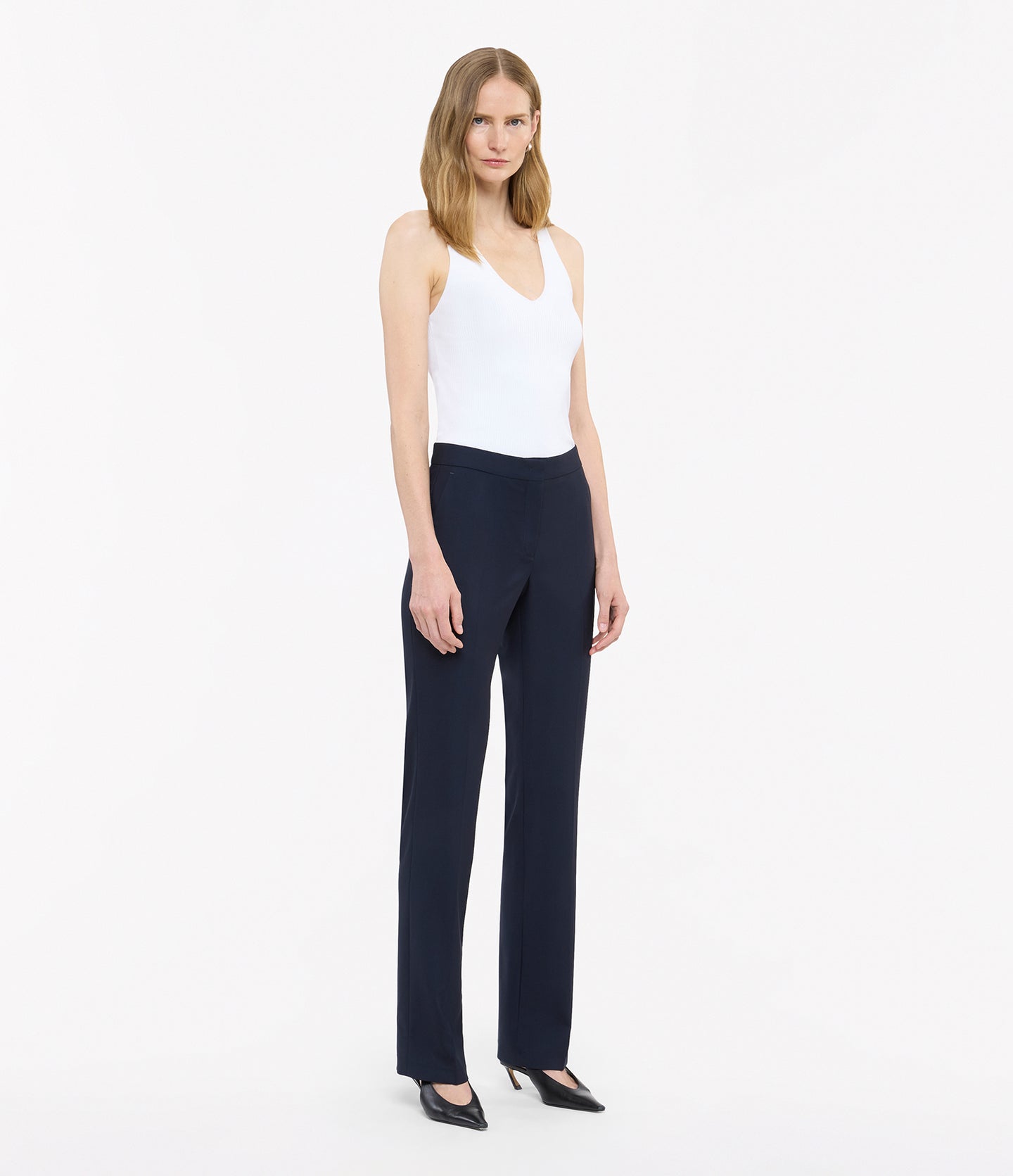 Another Tomorrow Classic Trouser in Navy – Wool Women's Trousers