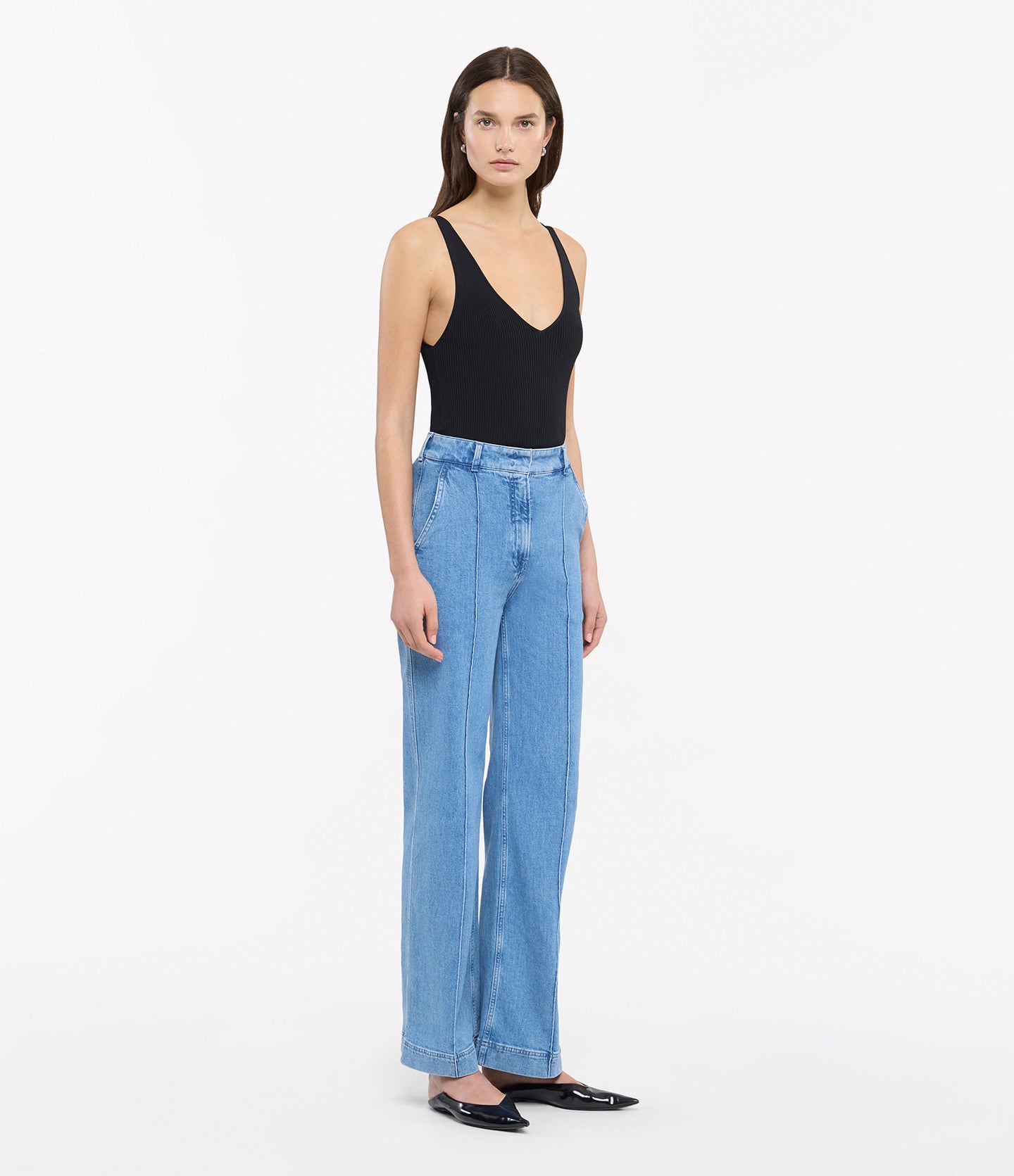 High Waisted Denim Trouser | Light Blue Wash in light blue wash