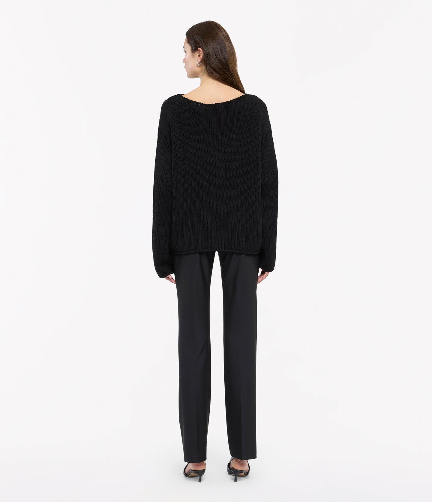 Another Tomorrow Draped Knit Sweater in Black – Cotton Women's Knitwear