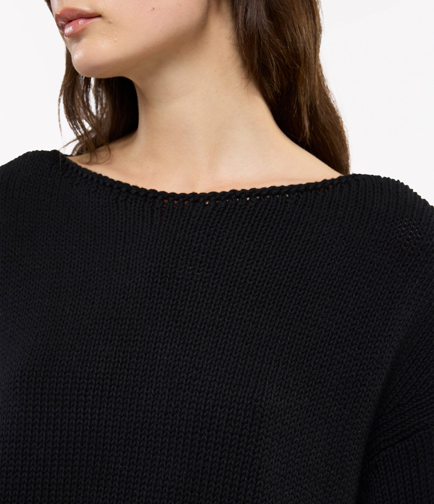 Another Tomorrow Draped Knit Sweater in Black – Cotton Women's Knitwear