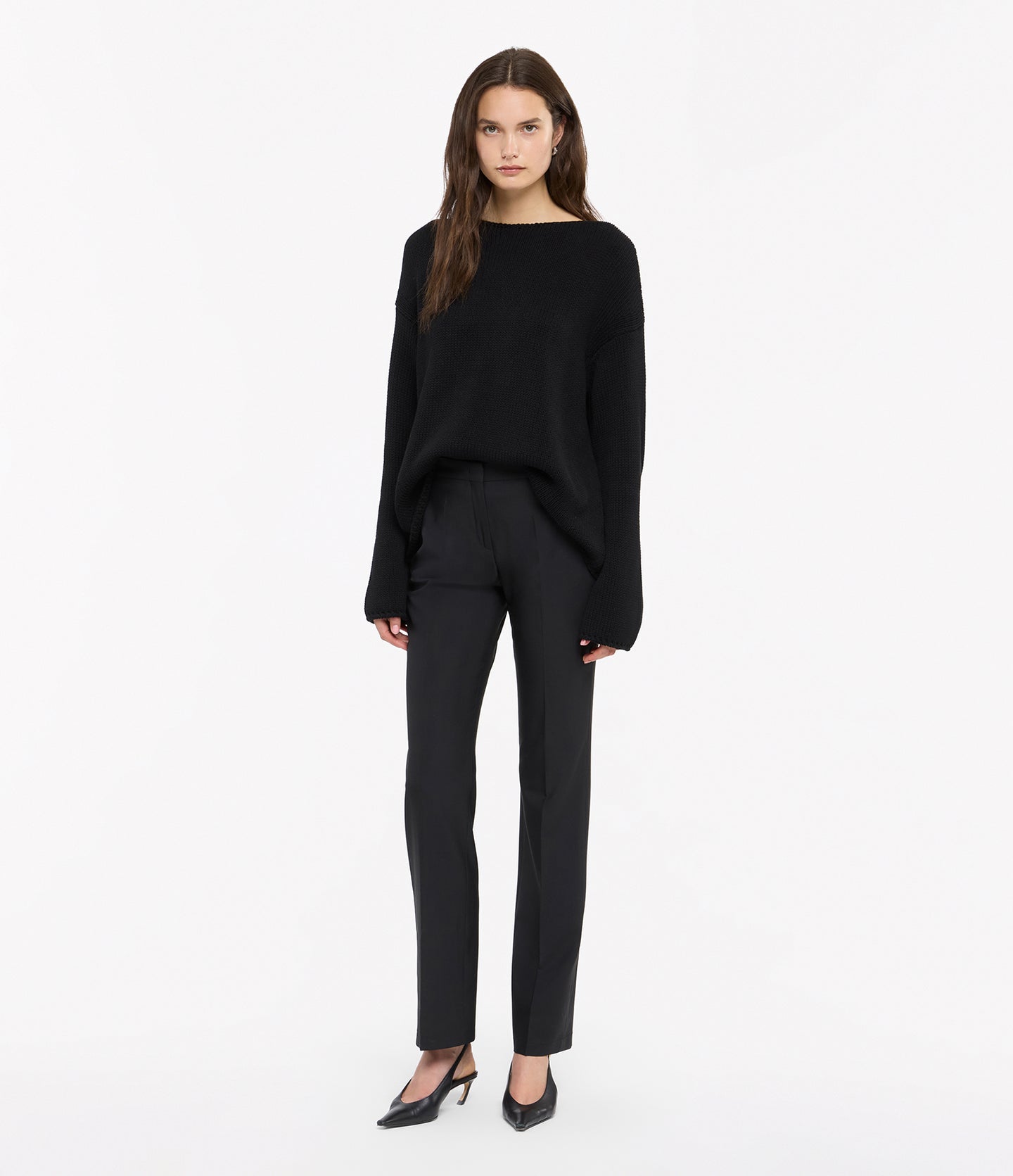 Another Tomorrow Draped Knit Sweater in Black – Cotton Women's Knitwear