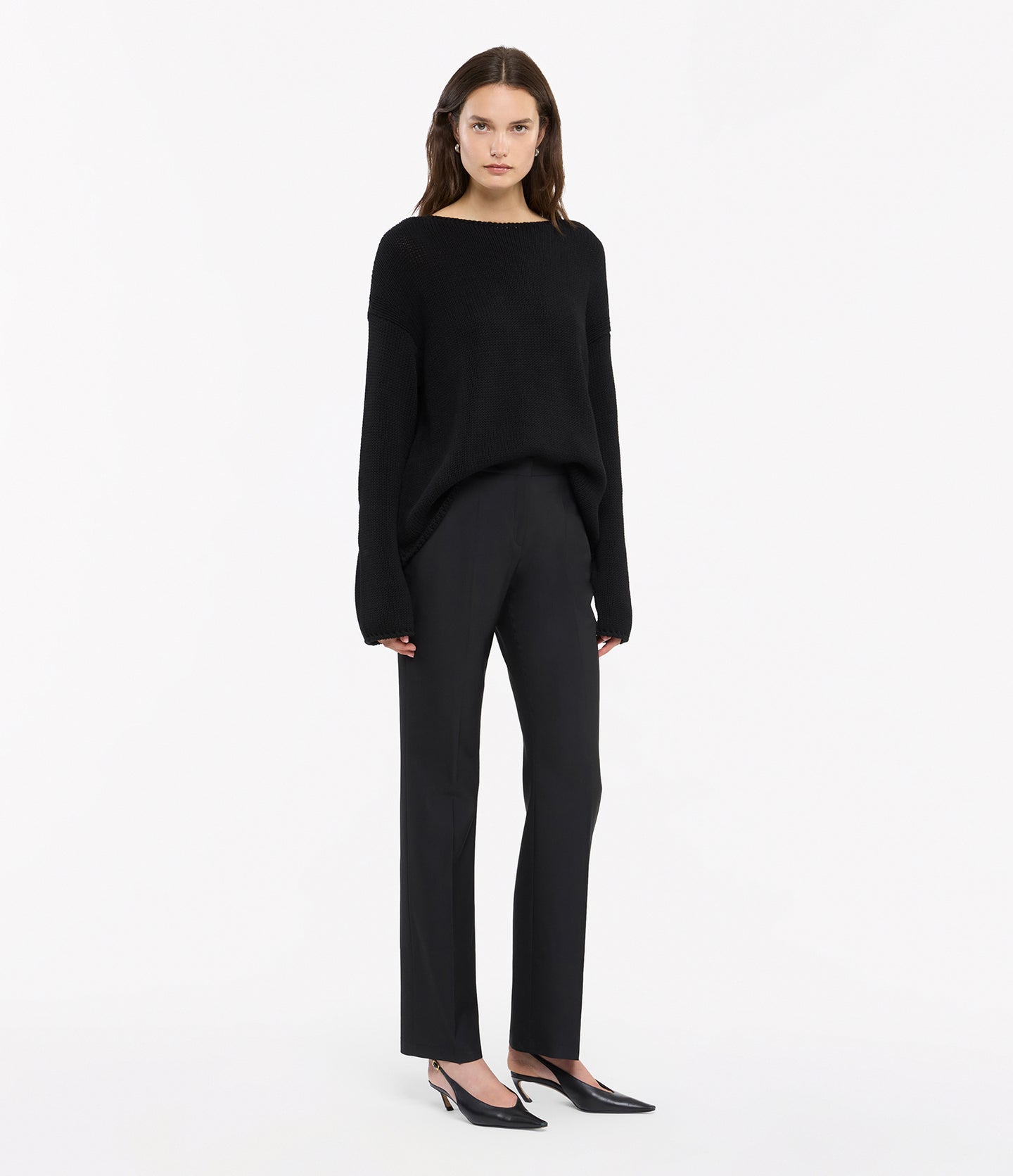 Another Tomorrow Draped Knit Sweater in Black – Cotton Women's Knitwear