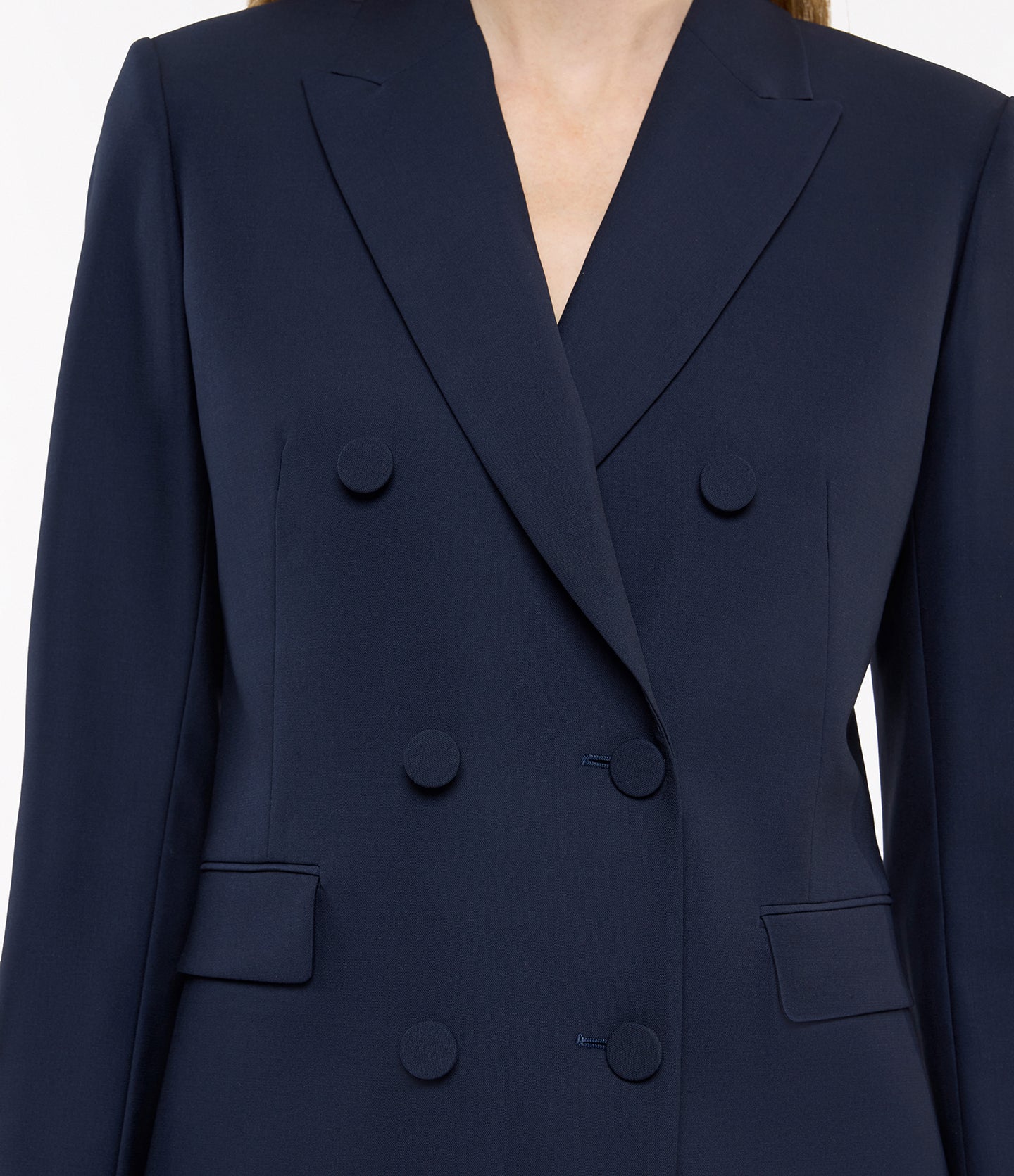 Another Tomorrow Double-Breasted Jacket in Navy – Wool Women's Jacket