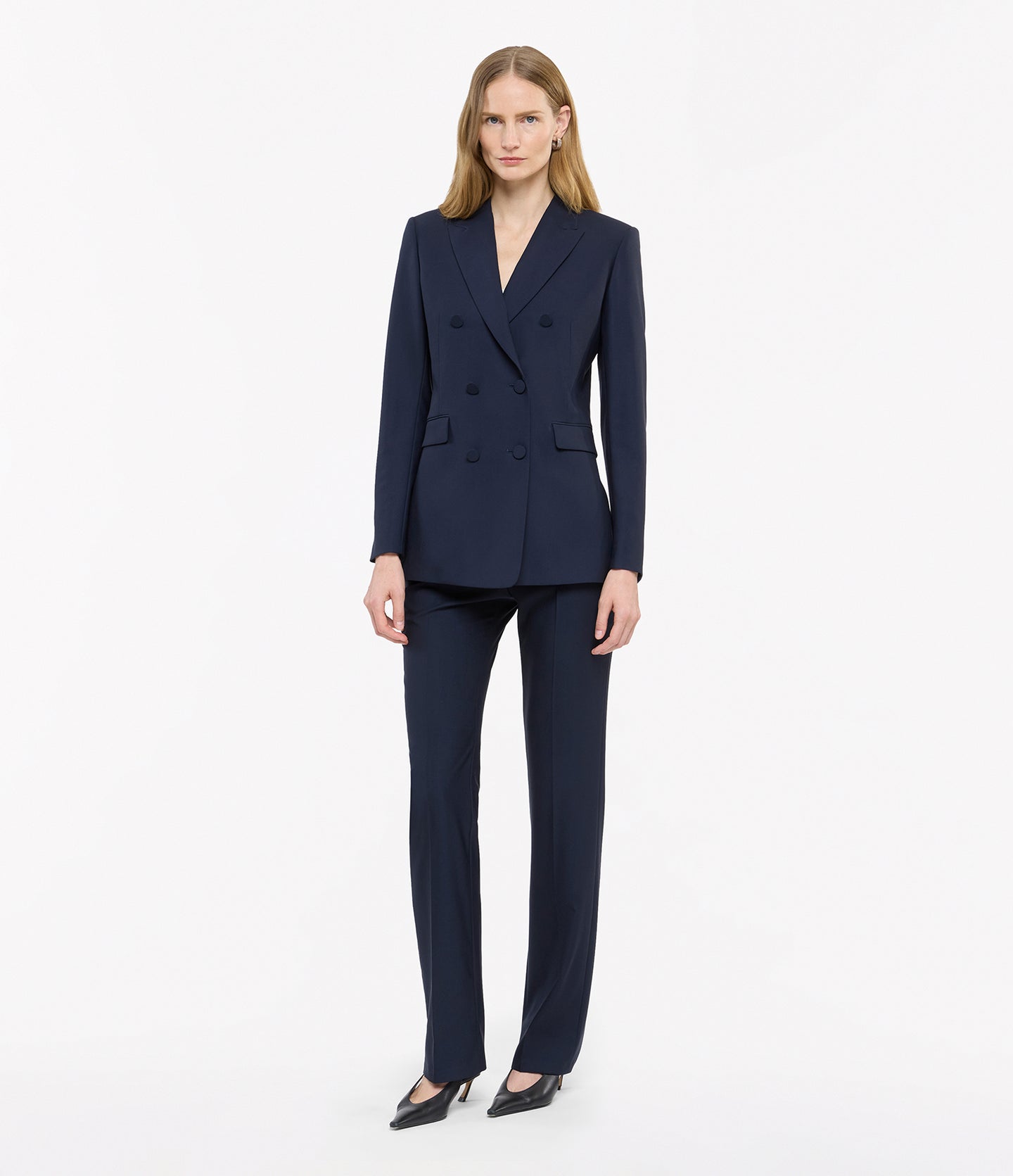Another Tomorrow Double-Breasted Jacket in Navy – Wool Women's Jacket