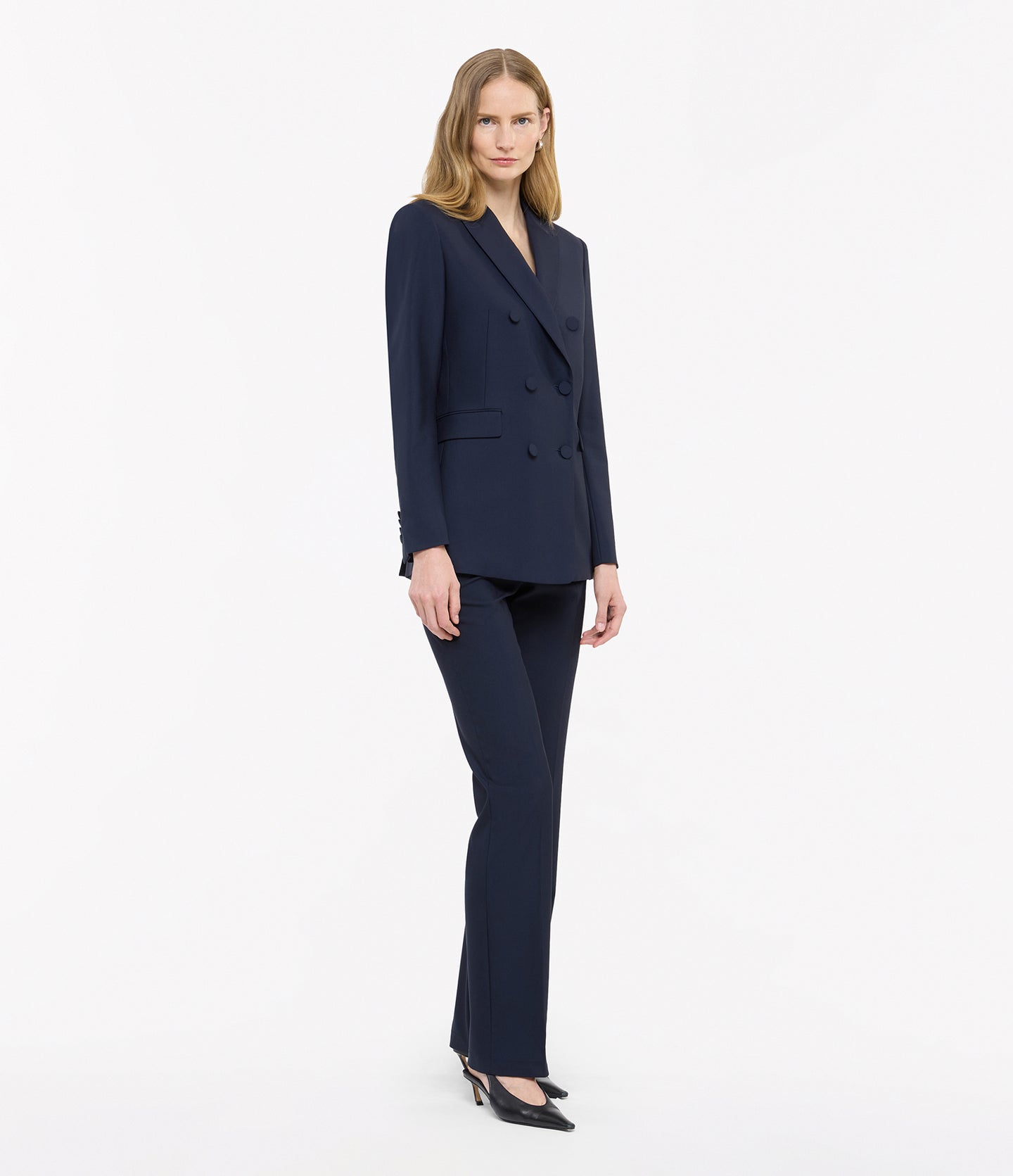 Another Tomorrow Double-Breasted Jacket in Navy – Wool Women's Jacket