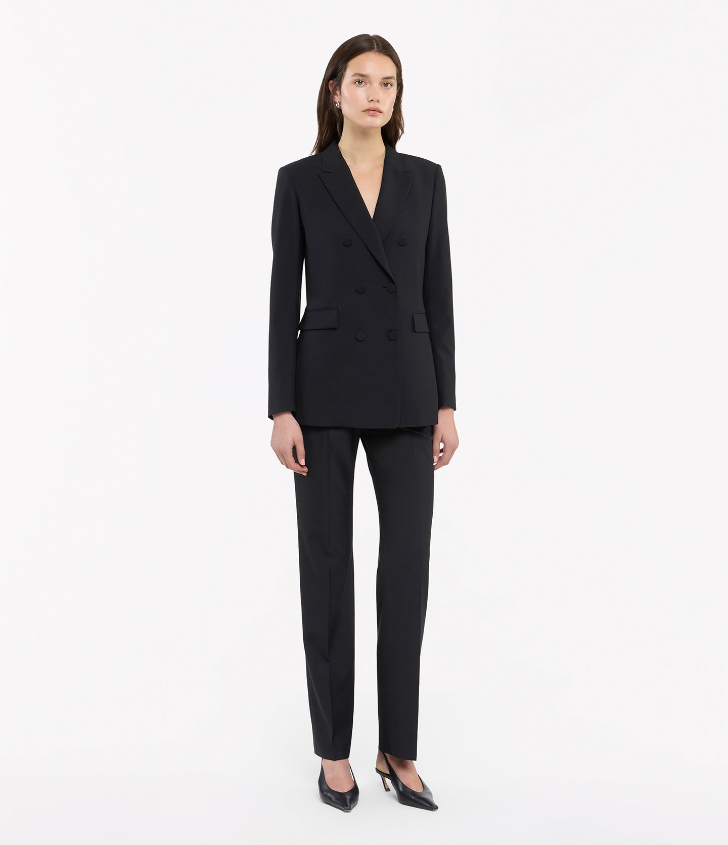 Another Tomorrow Double-Breasted Jacket in Black – Wool Women's Jacket