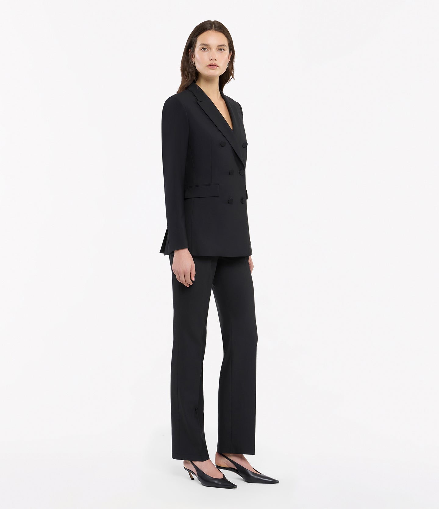 Another Tomorrow Double-Breasted Jacket in Black – Wool Women's Jacket