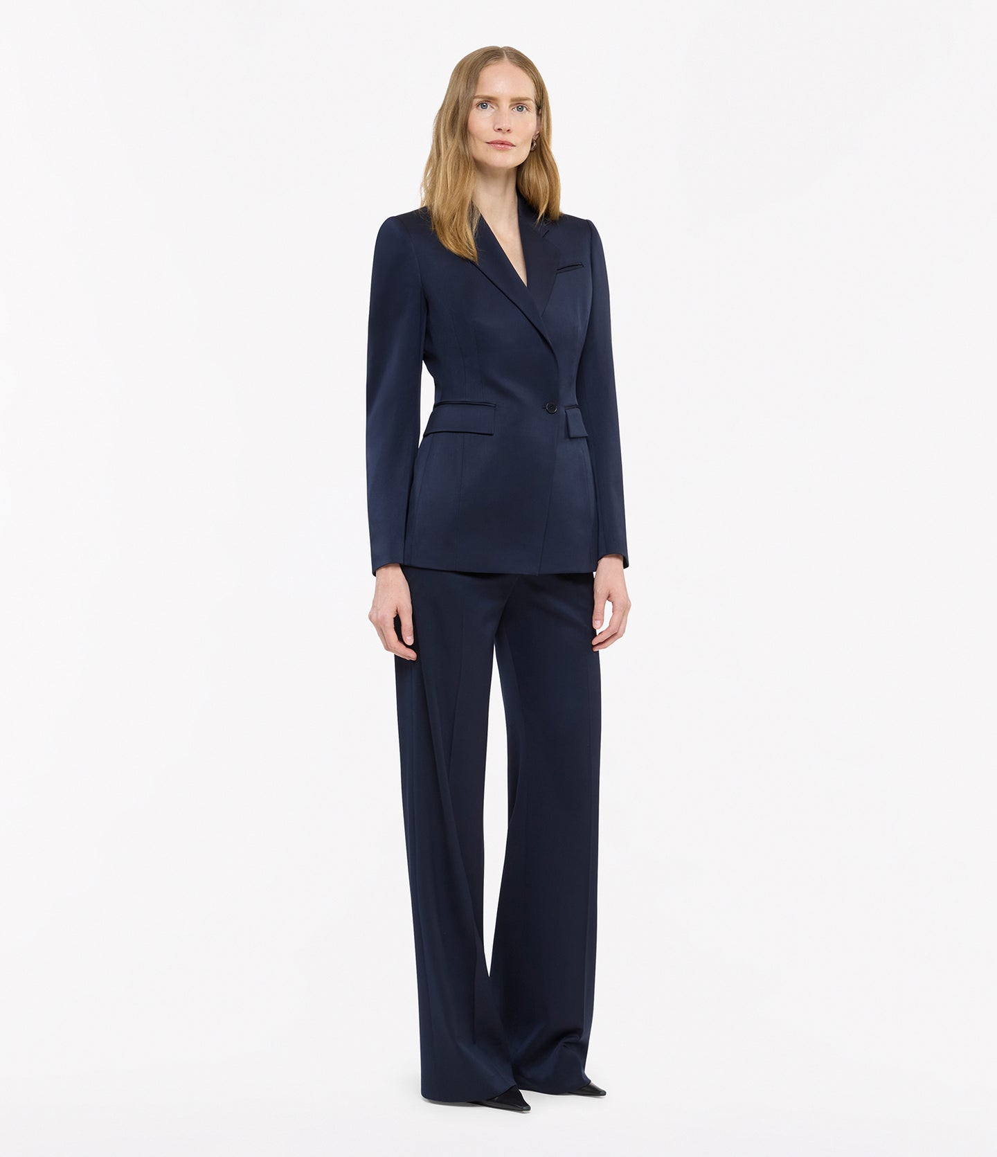 Another Tomorrow Seamed Waist Jacket in Navy – Wool Women's Jacket