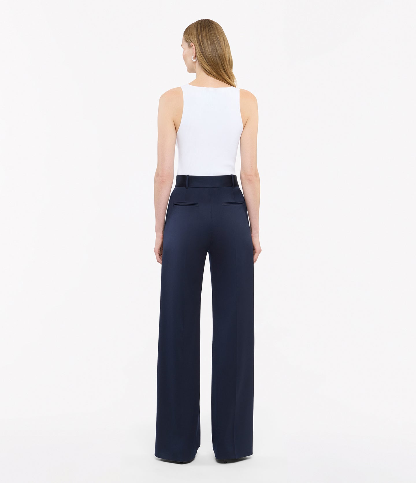 Another Tomorrow Wide Leg Suit Pant in Navy – Wool Women's Trousers