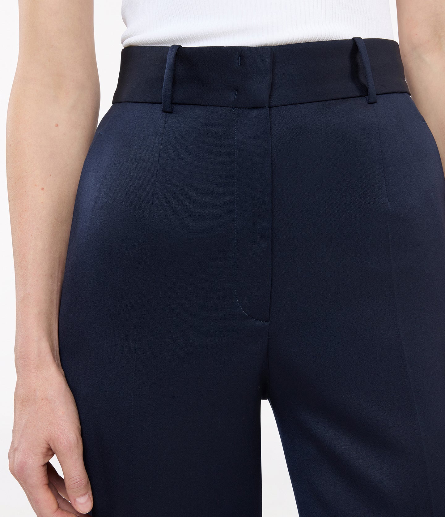 Another Tomorrow Wide Leg Suit Pant in Navy – Wool Women's Trousers