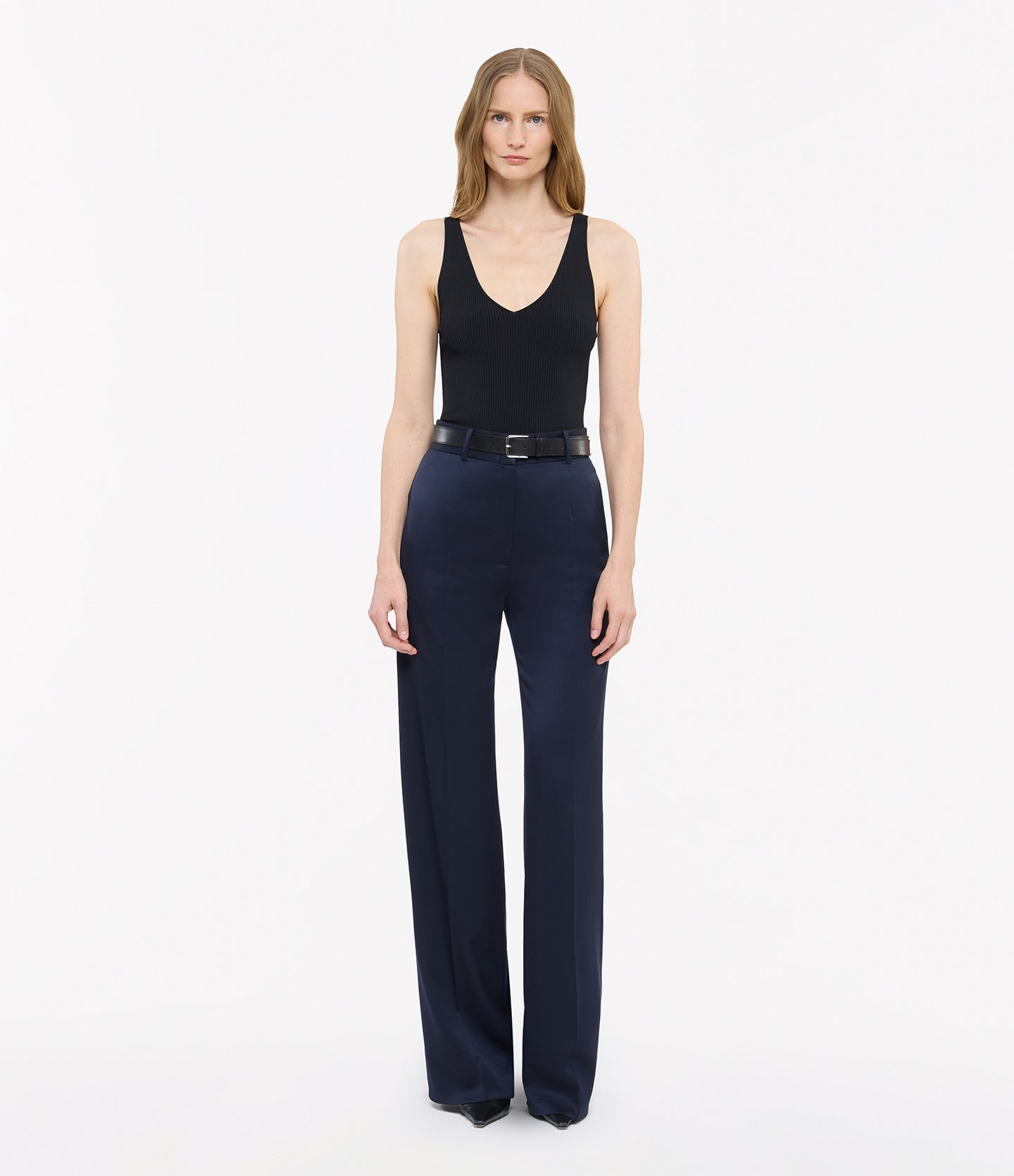 Another Tomorrow Deep V Tank Knit in Black – Viscose Women's Knitwear