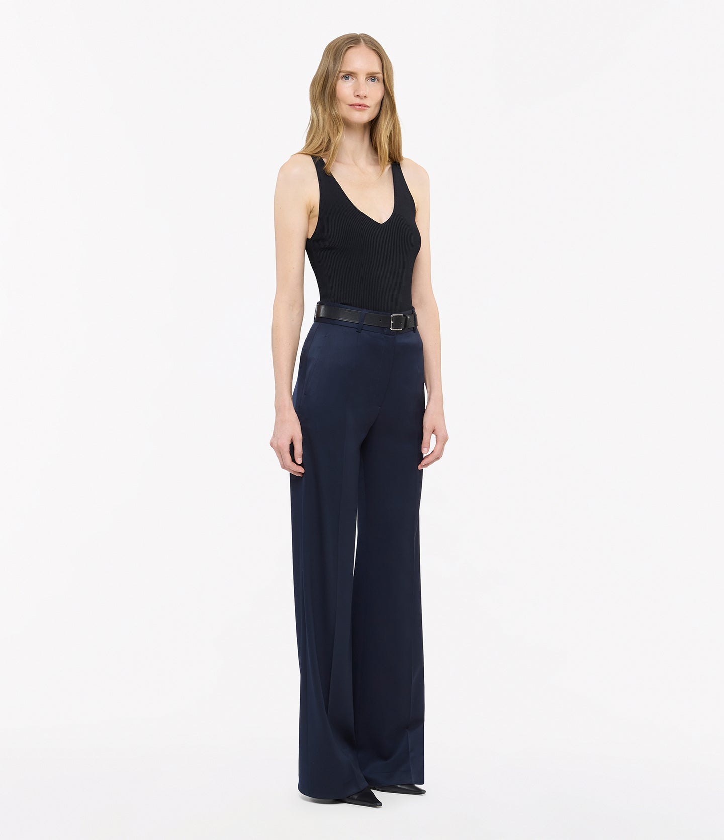 Another Tomorrow Deep V Tank Knit in Black – Viscose Women's Knitwear