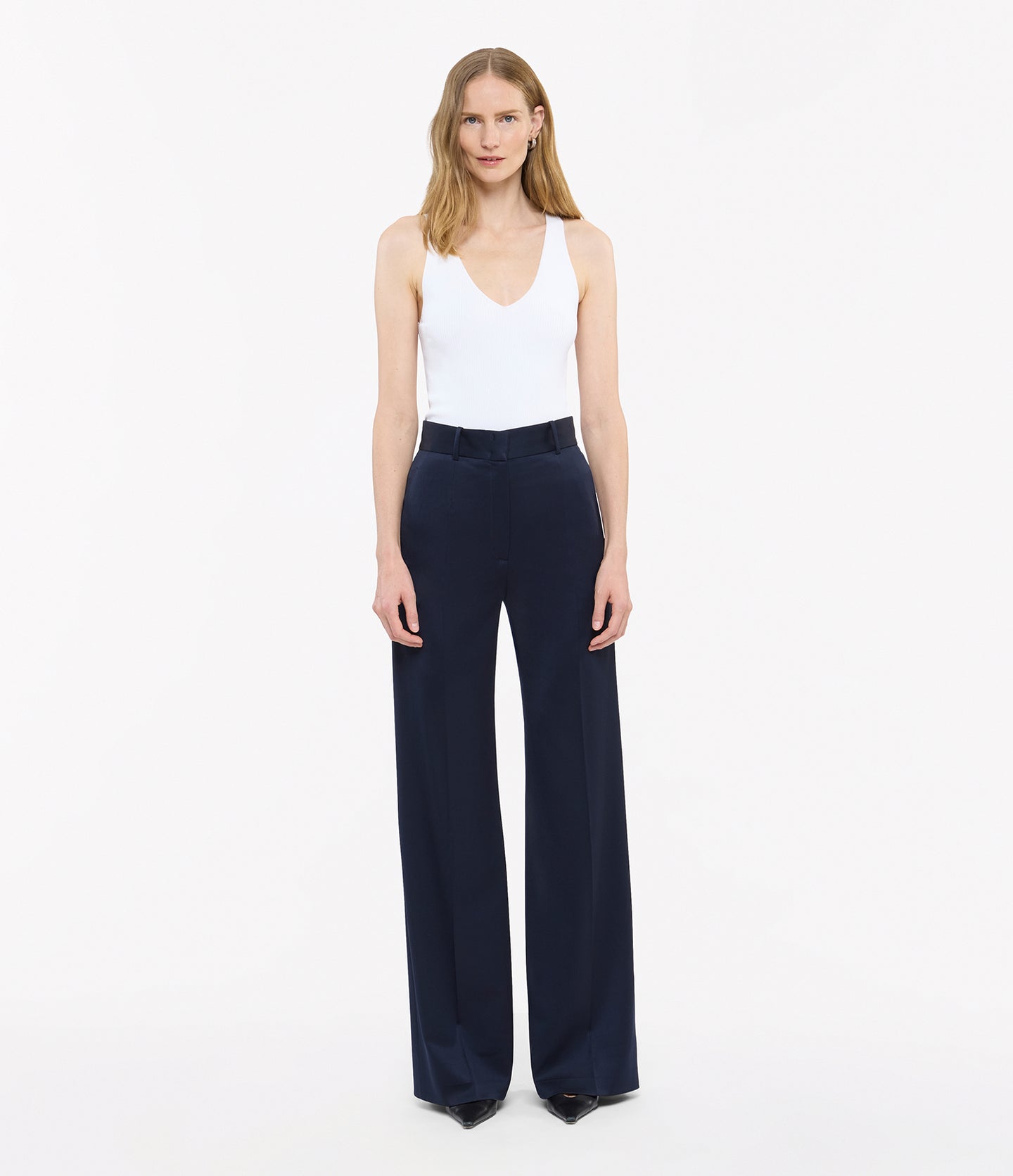 Another Tomorrow Deep V Tank Knit in White – Viscose Women's Knitwear