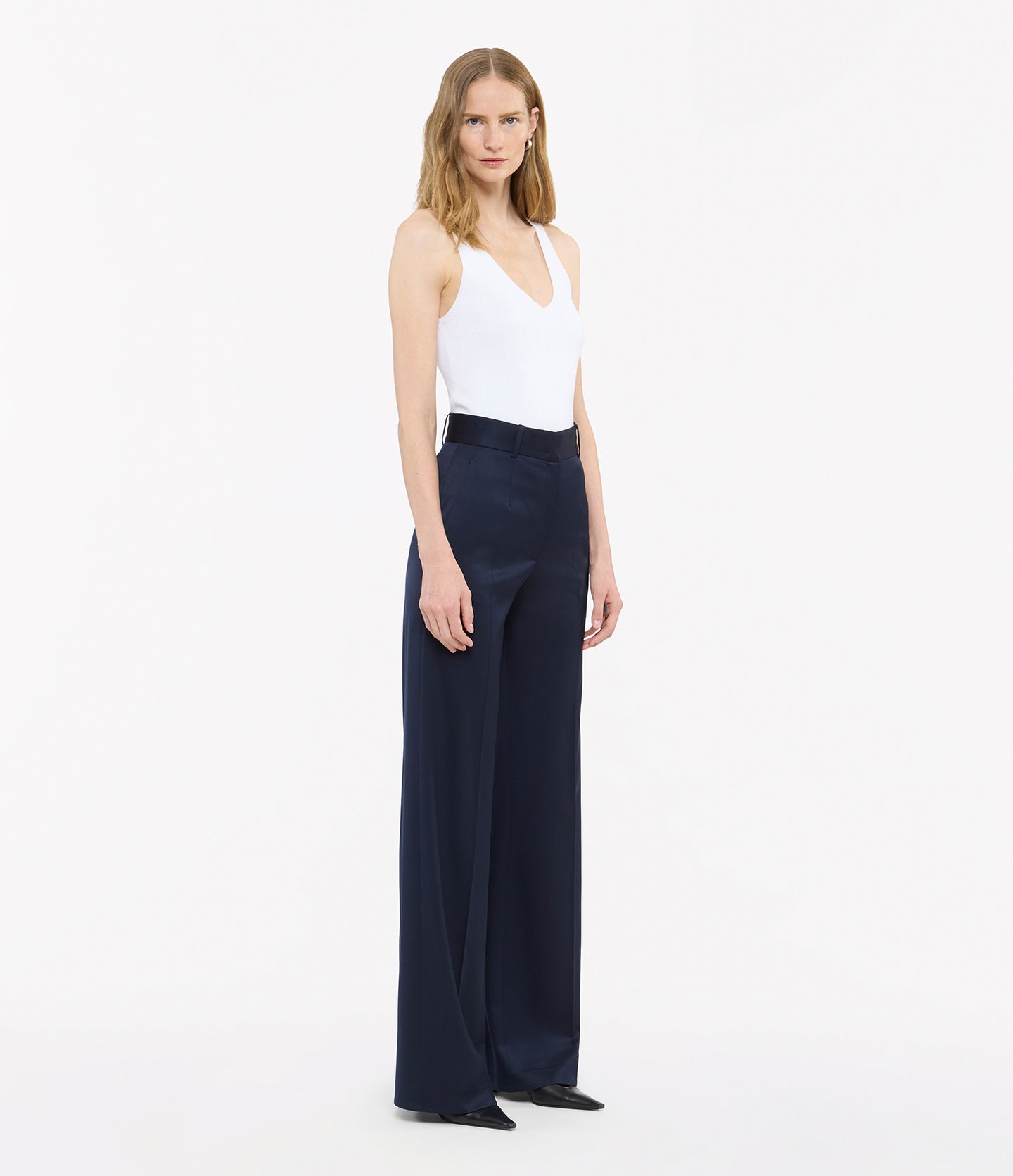 Another Tomorrow Deep V Tank Knit in White – Viscose Women's Knitwear