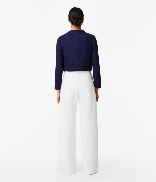 Another Tomorrow Cropped Tweed Jacket in Indigo – Cotton Women's Jacket