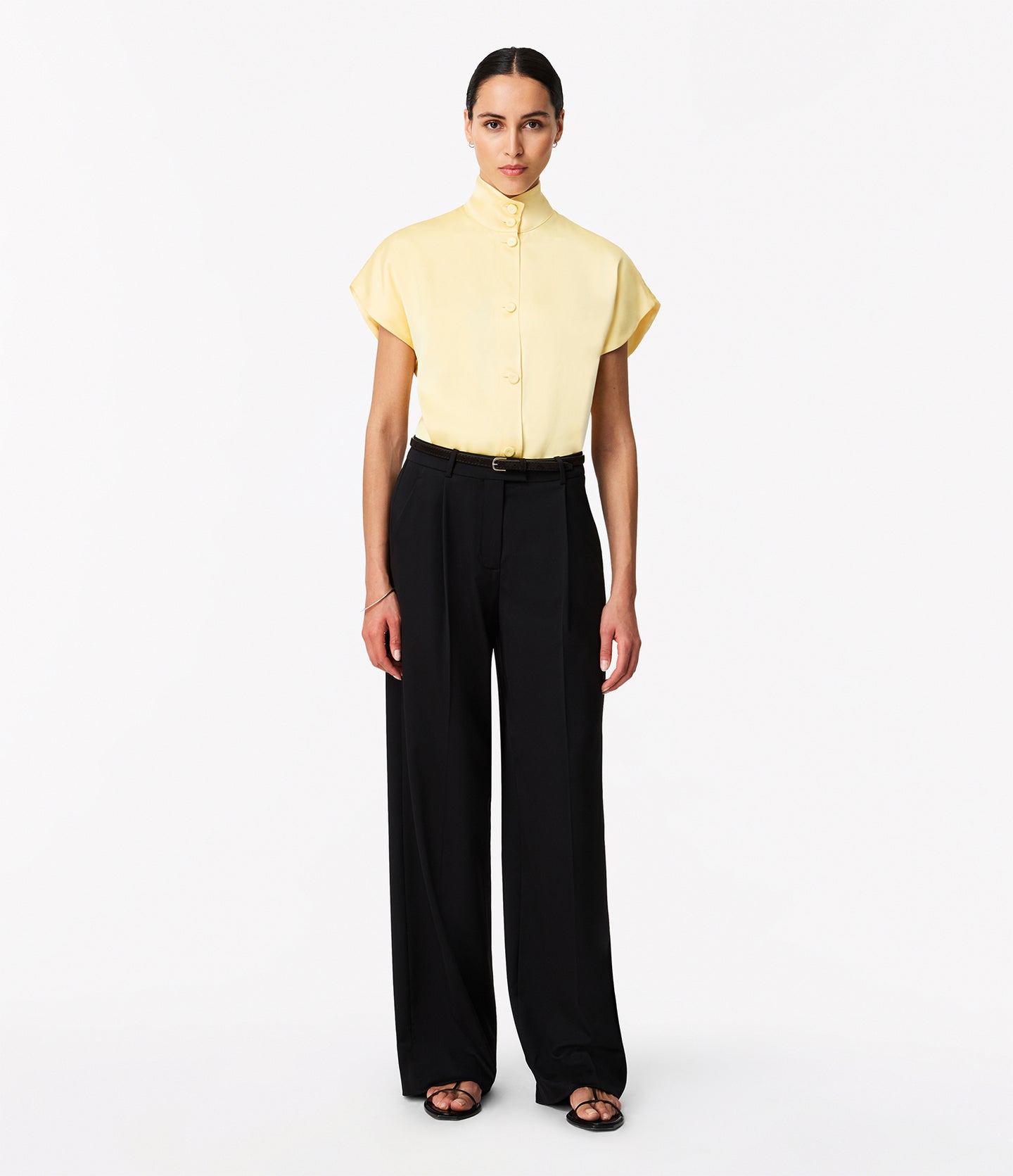 Mock Neck Buttoned Top | Daffodil in daffodil