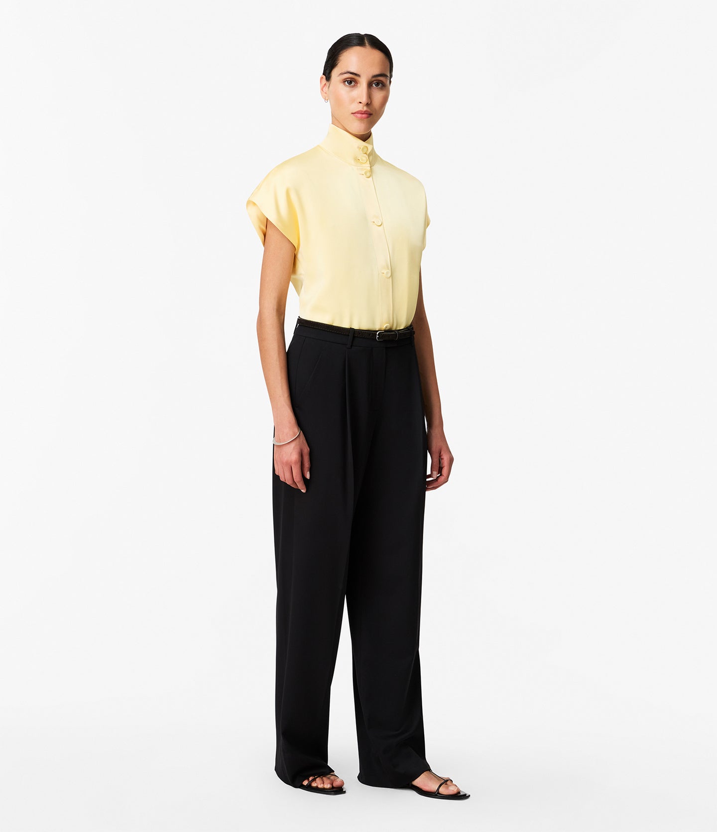 Mock Neck Buttoned Top | Daffodil in daffodil