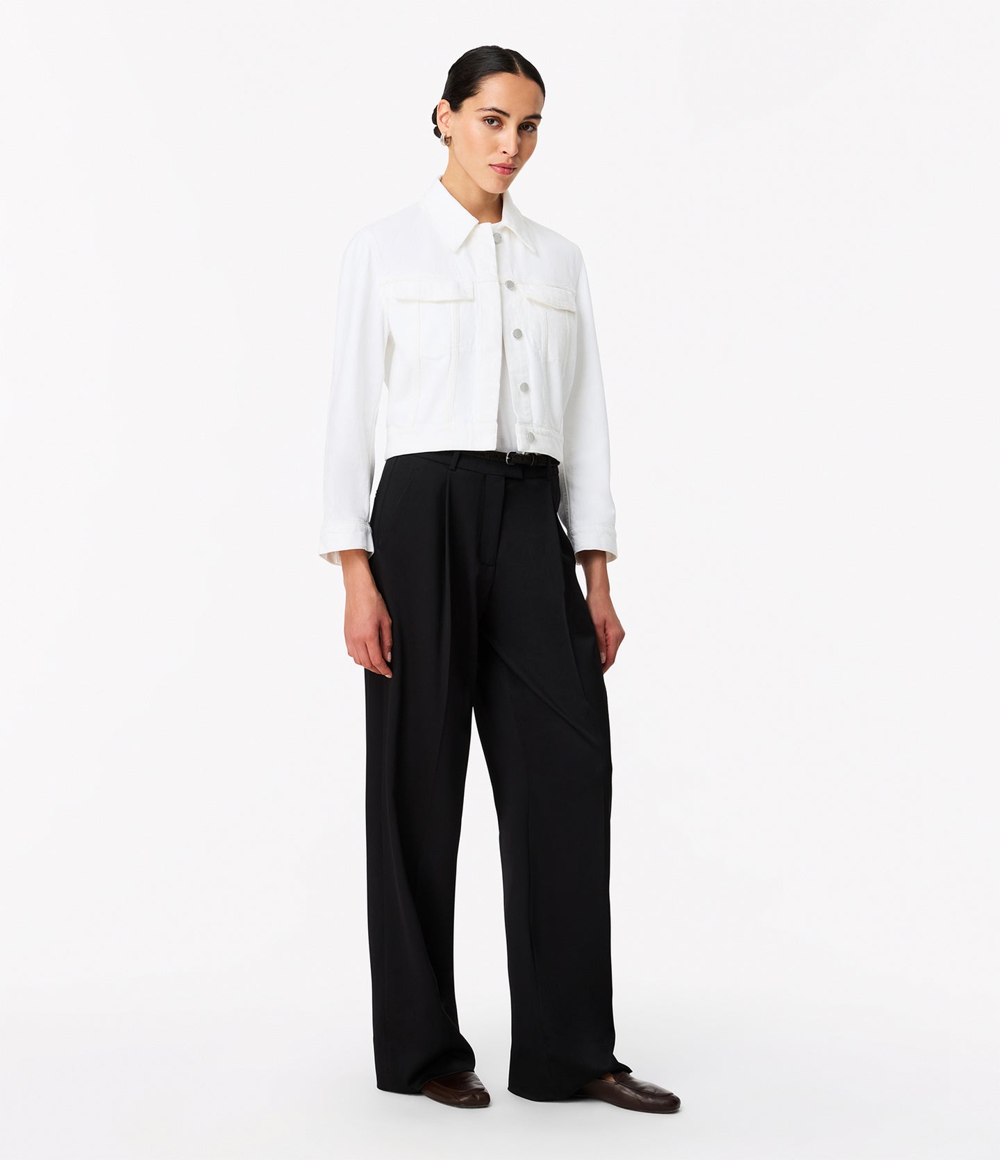 Another Tomorrow Cropped Denim Jacket in White – Denim Women's Jacket