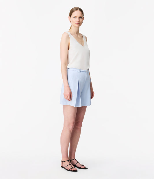 Another Tomorrow Fluid Pleated Short in French Blue – Viscose Women's Trousers