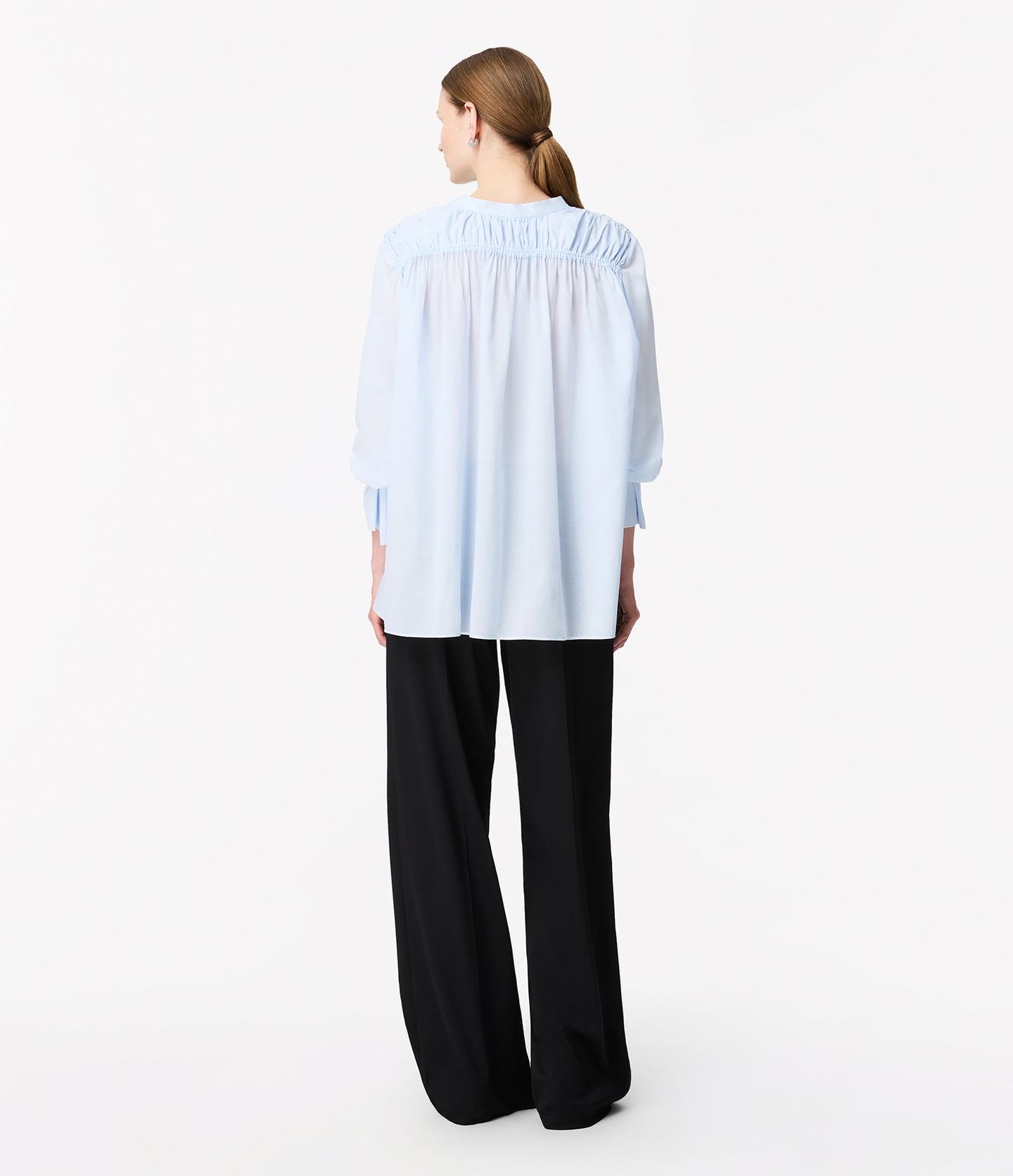 Another Tomorrow Gathered Voile Blouse in French Blue – Cotton Women's Top