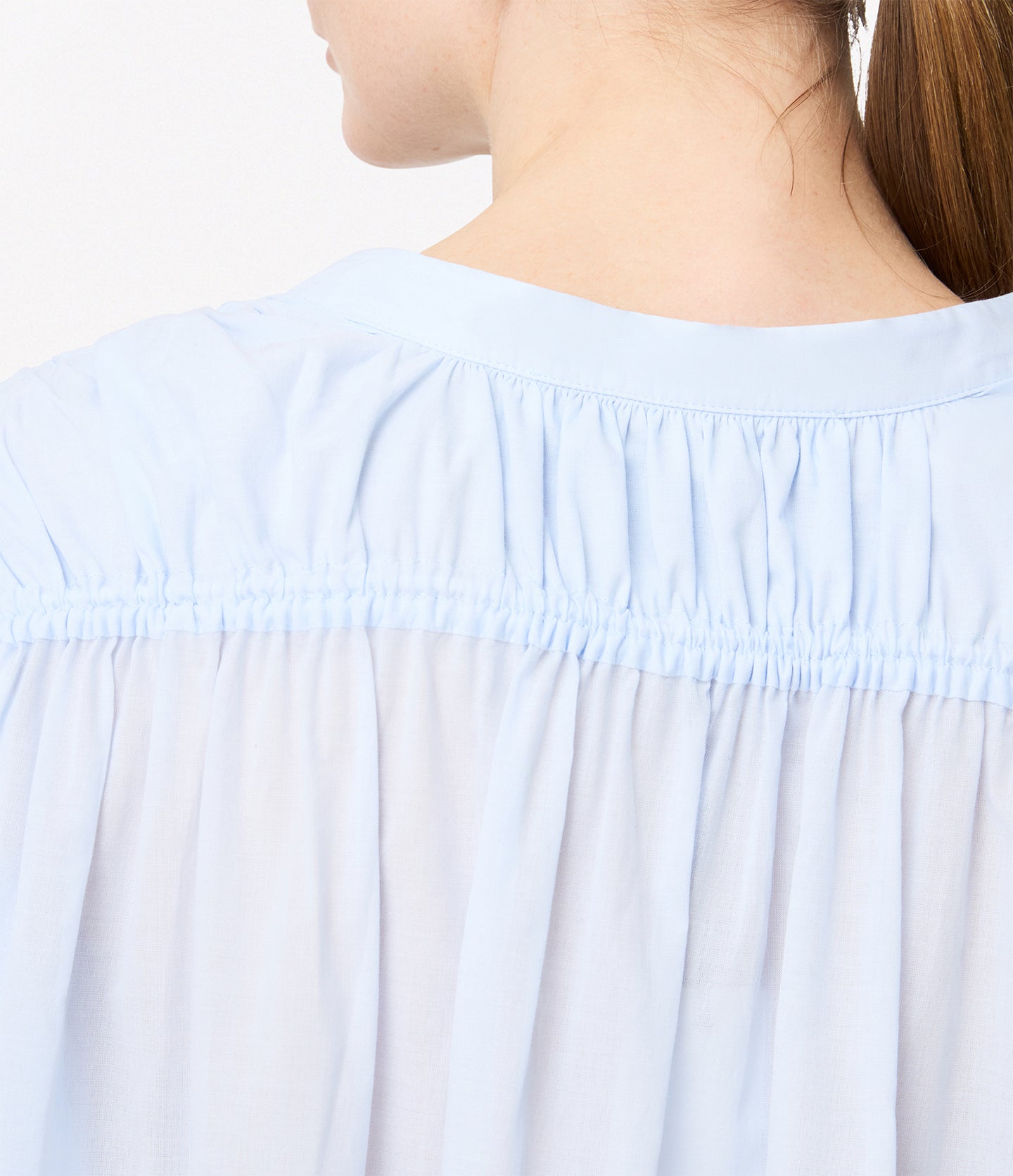 Another Tomorrow Gathered Voile Blouse in French Blue – Cotton Women's Top