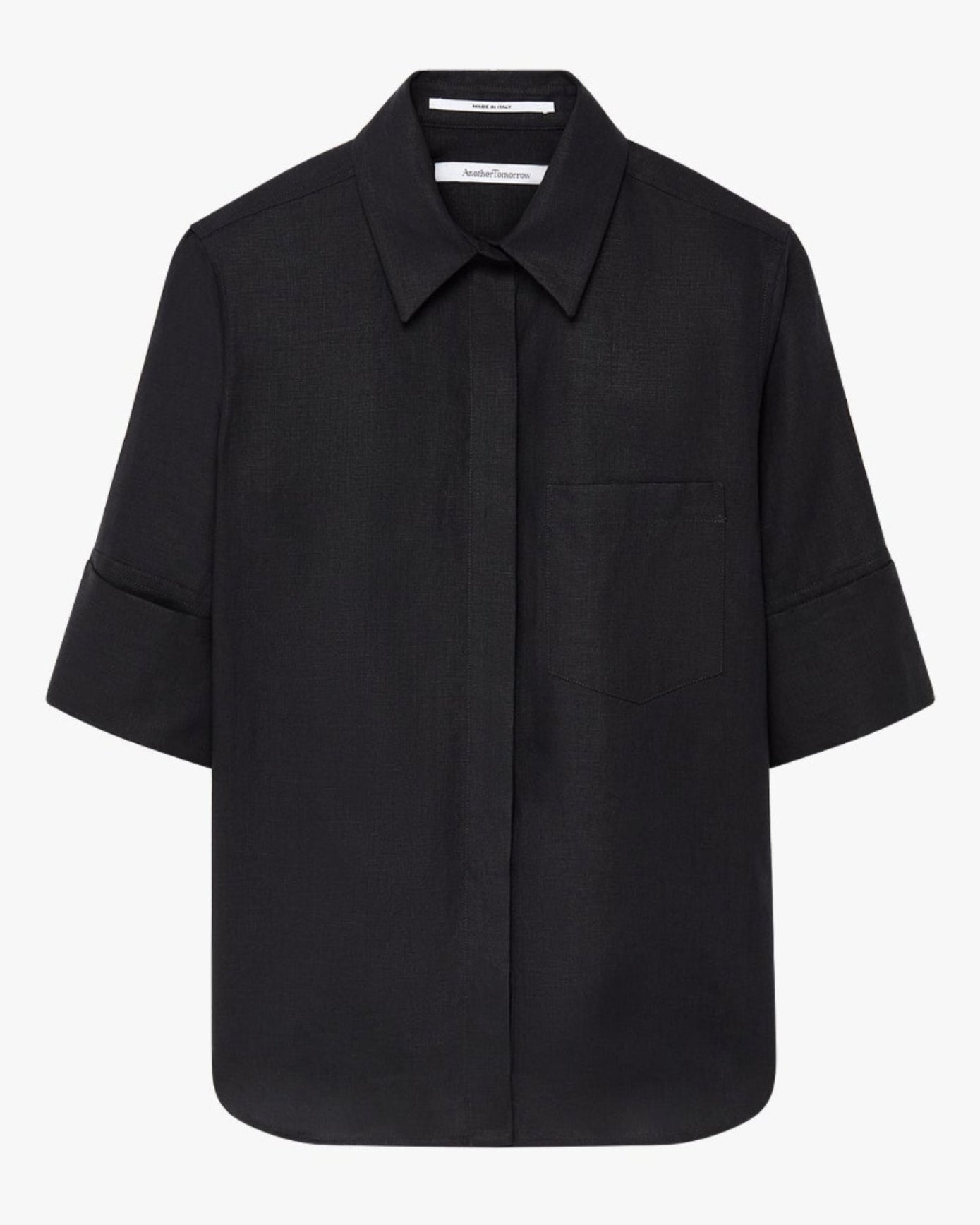 Another Tomorrow Linen French Cuff Blouse in Black – Linen Women's Top