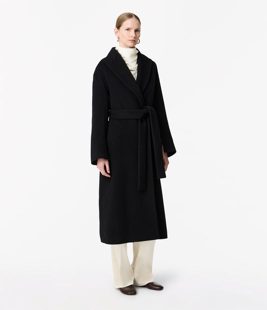 Another Tomorrow Double Breasted Wrap Coat in Black – Wool Women's Outerwear
