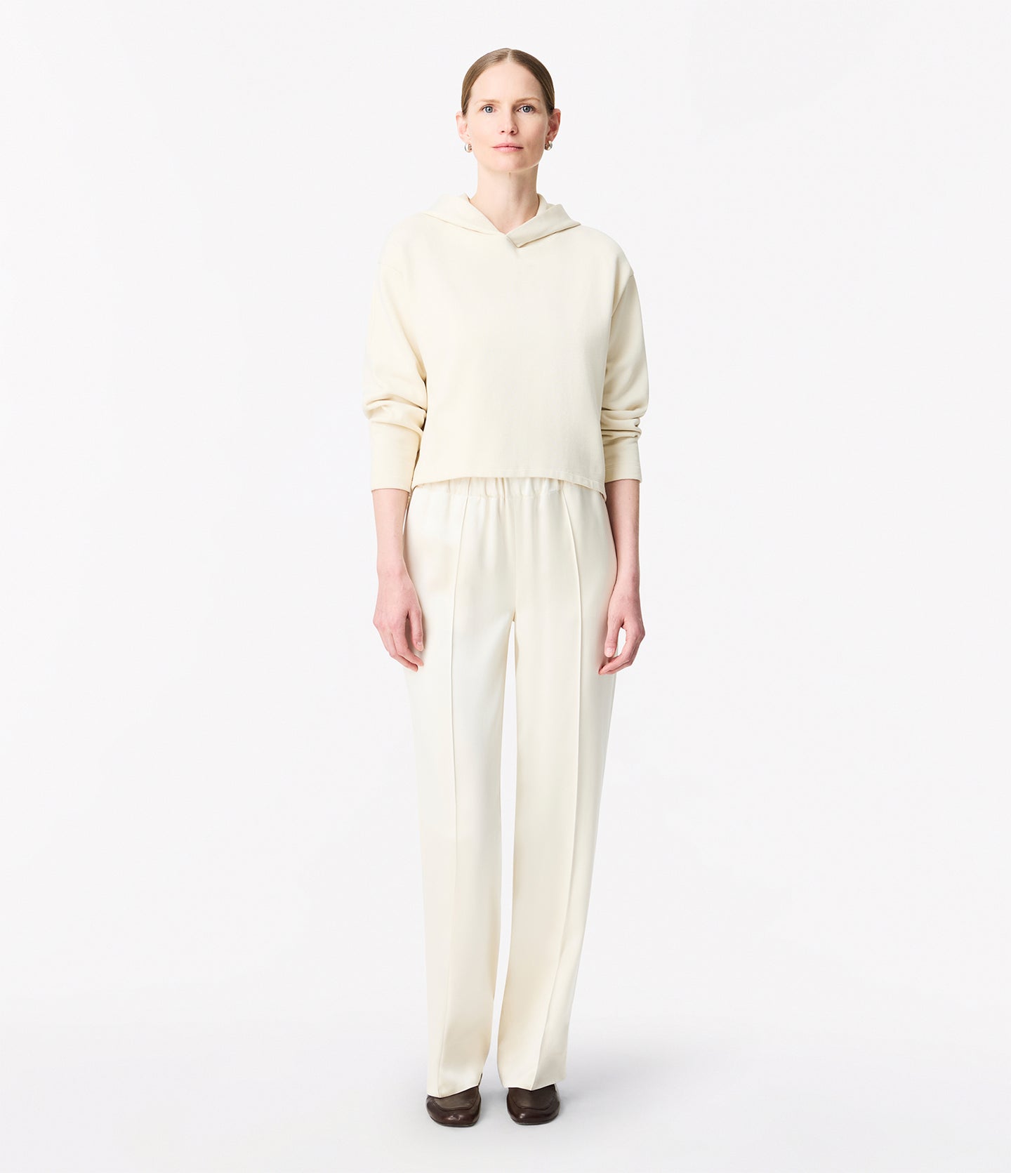 Another Tomorrow Cropped Hoodie in Parchment – Cotton Women's Top