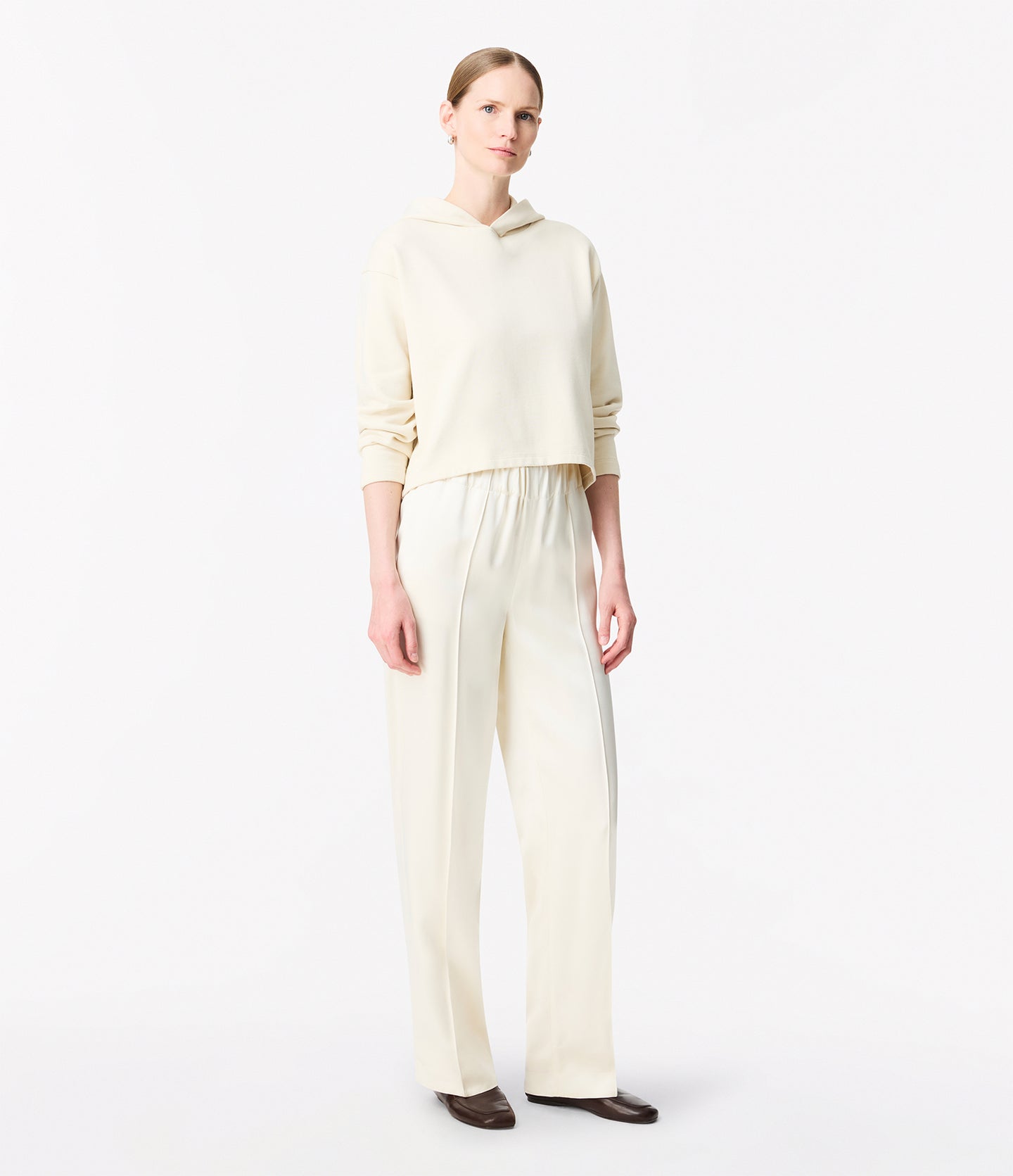 Another Tomorrow Cropped Hoodie in Parchment – Cotton Women's Top
