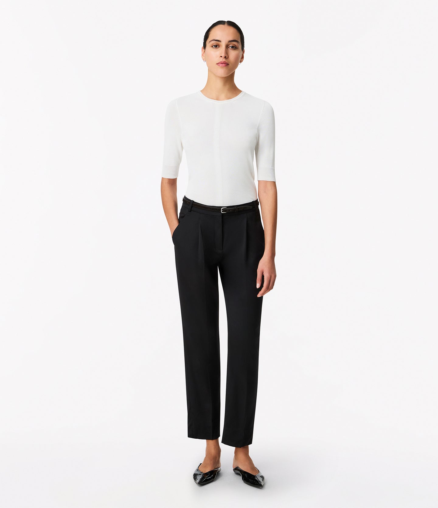 Another Tomorrow Peg Trouser in Black – Wool Women's Trousers