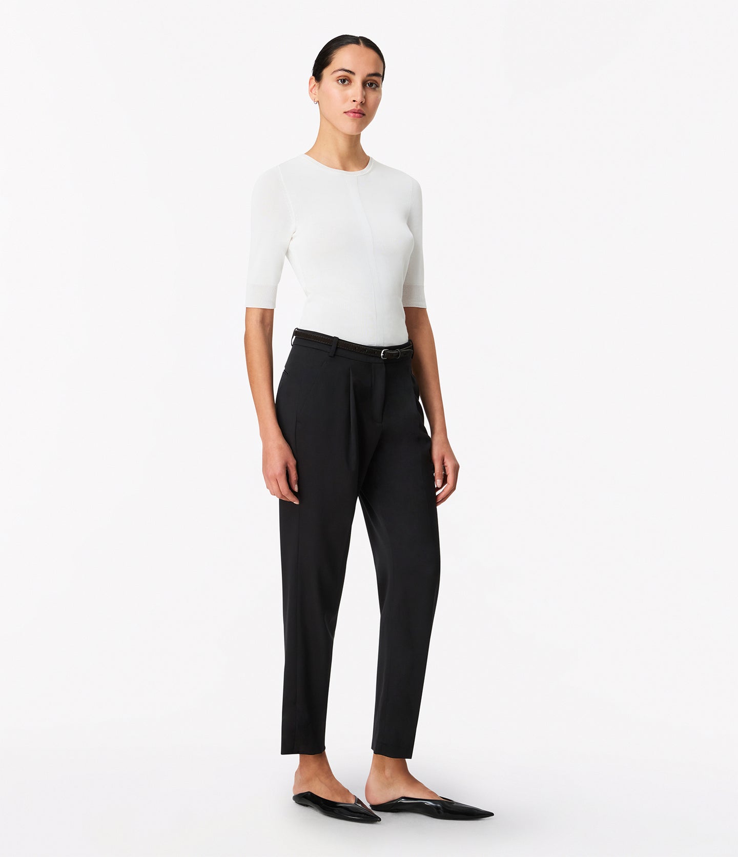 Another Tomorrow Peg Trouser in Black – Wool Women's Trousers