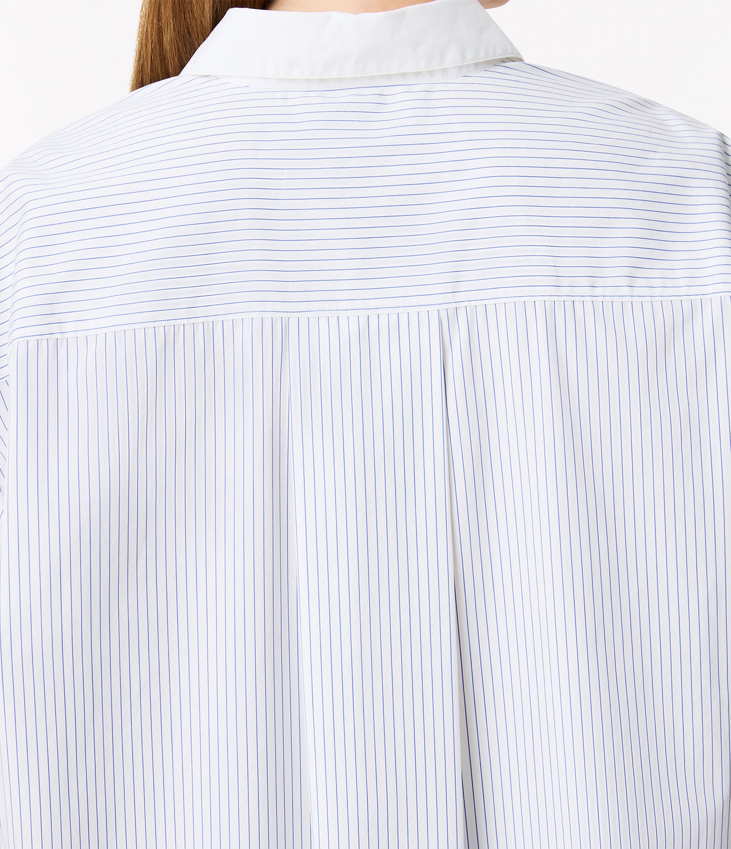 Another Tomorrow Pleat Back Poplin Shirt in Blue Stripe – Cotton Women's Top
