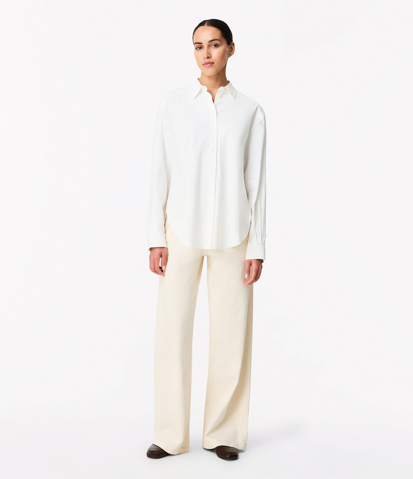 Another Tomorrow Pleat Back Hemp Shirt in Off White – Viscose Women's Top