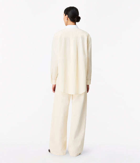 Another Tomorrow Pleat Back Poplin Shirt in Ecru – Cotton Women's Top