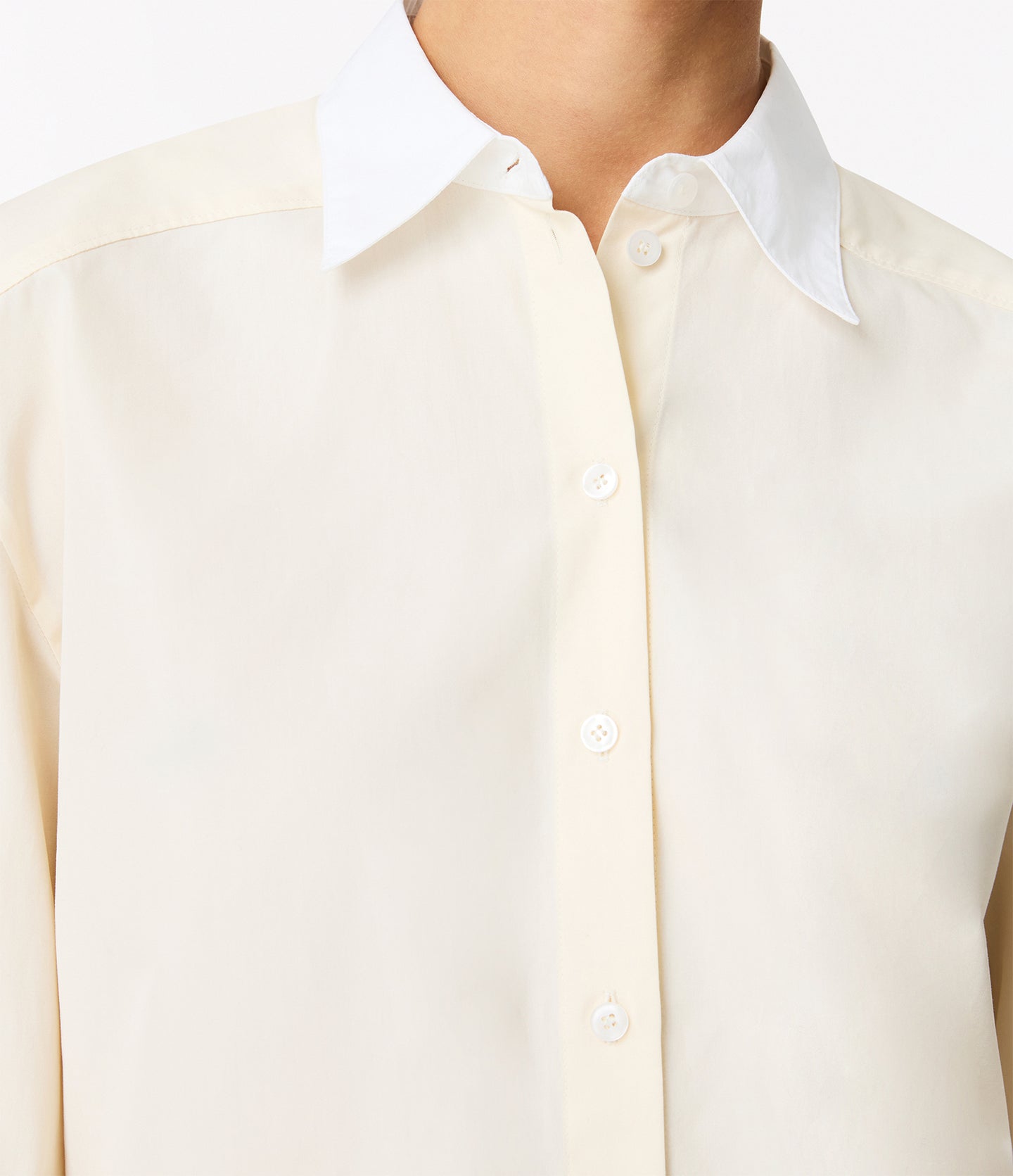 Another Tomorrow Pleat Back Poplin Shirt in Ecru – Cotton Women's Top