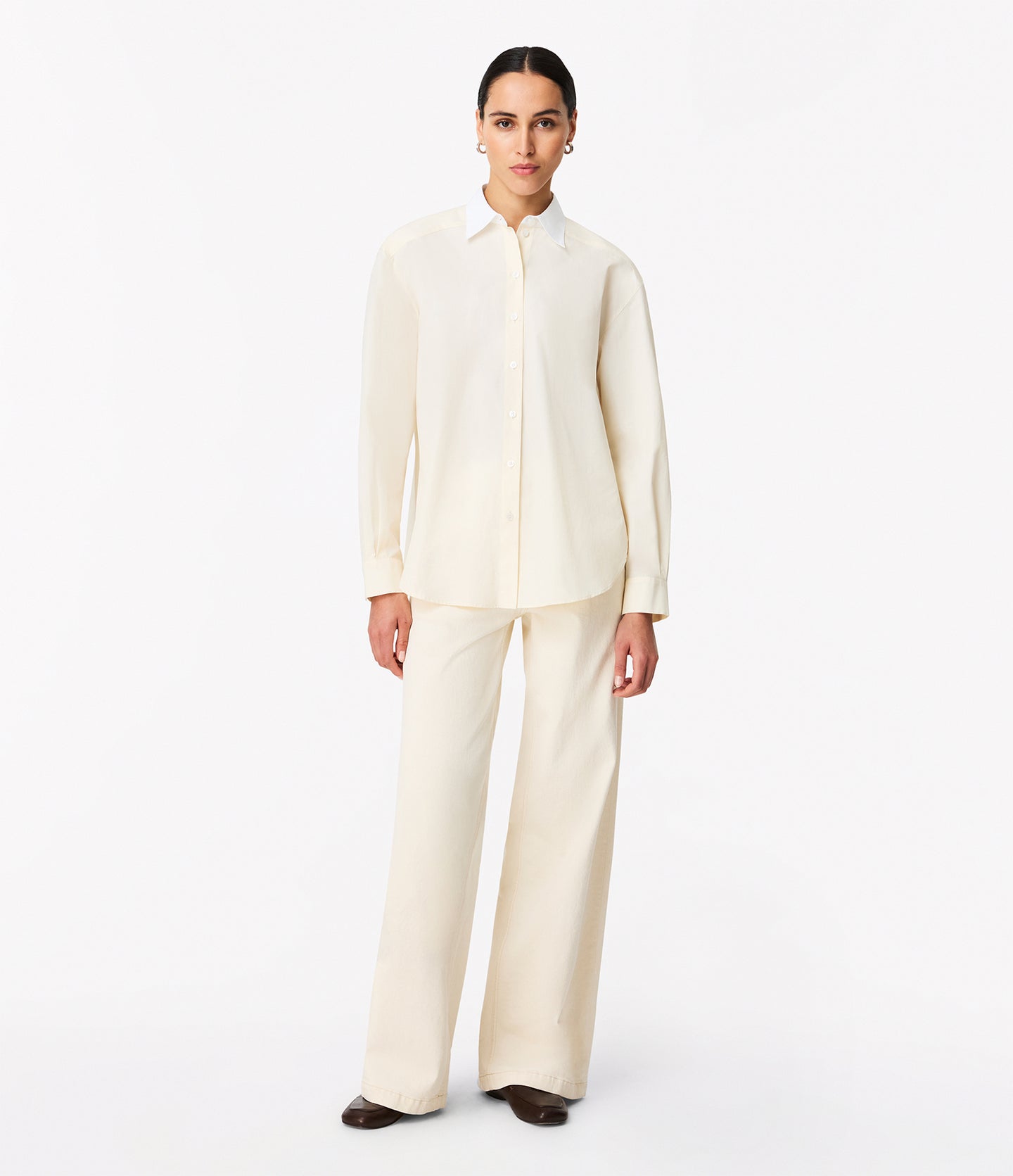 Another Tomorrow Pleat Back Poplin Shirt in Ecru – Cotton Women's Top