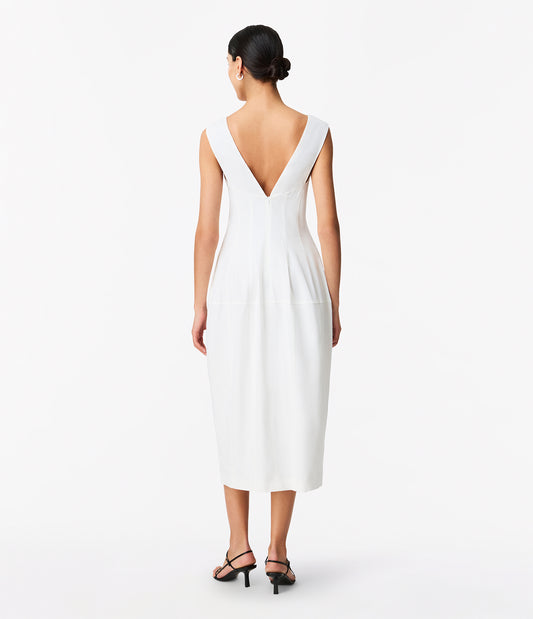 Another Tomorrow Seamed Dress in Off White – Viscose Women's Dress