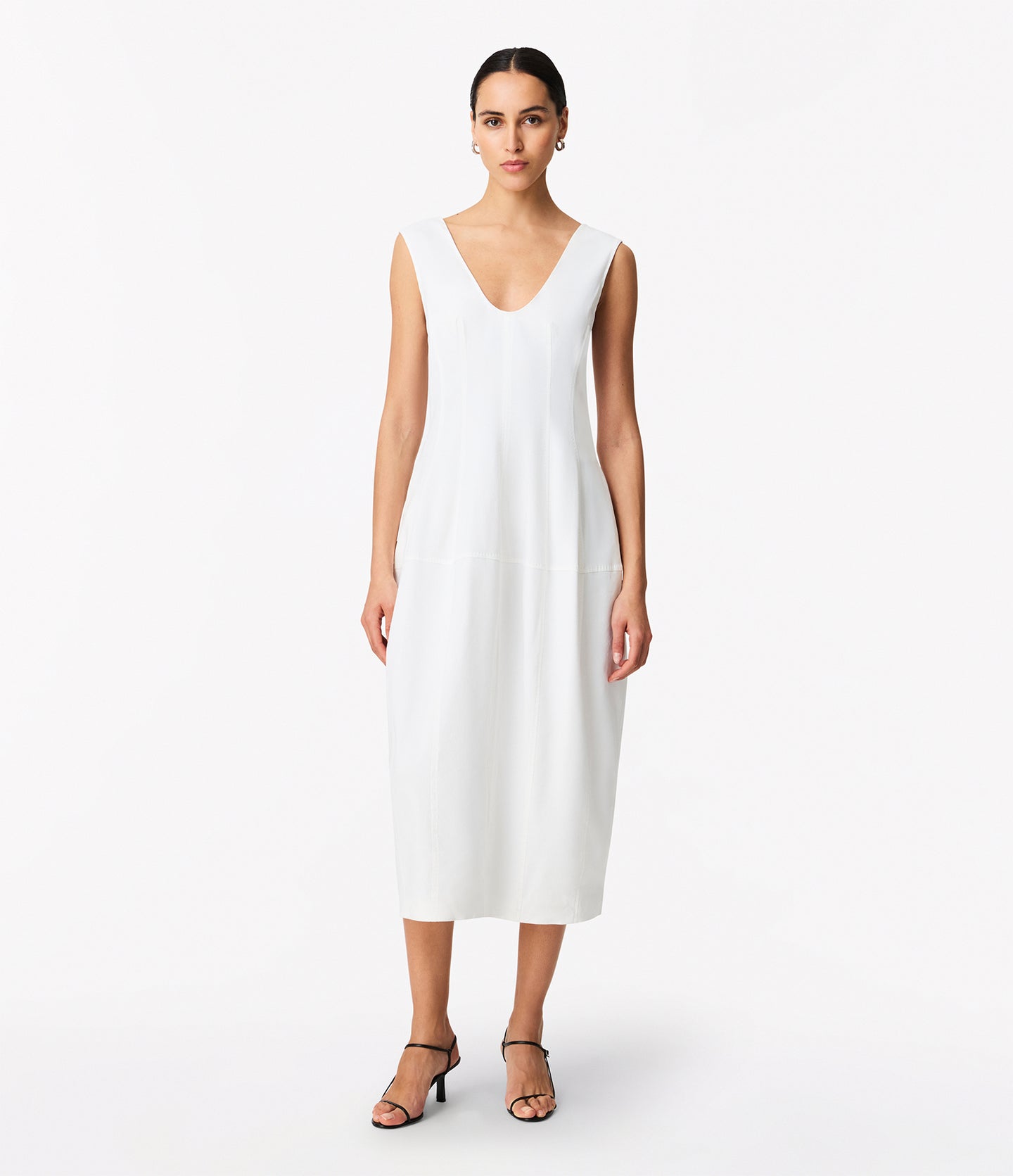 Another Tomorrow Seamed Dress in Off White – Viscose Women's Dress