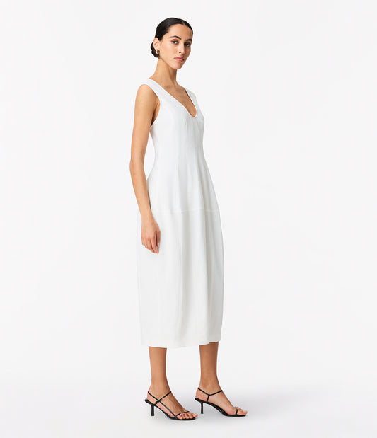 Another Tomorrow Seamed Dress in Off White – Viscose Women's Dress